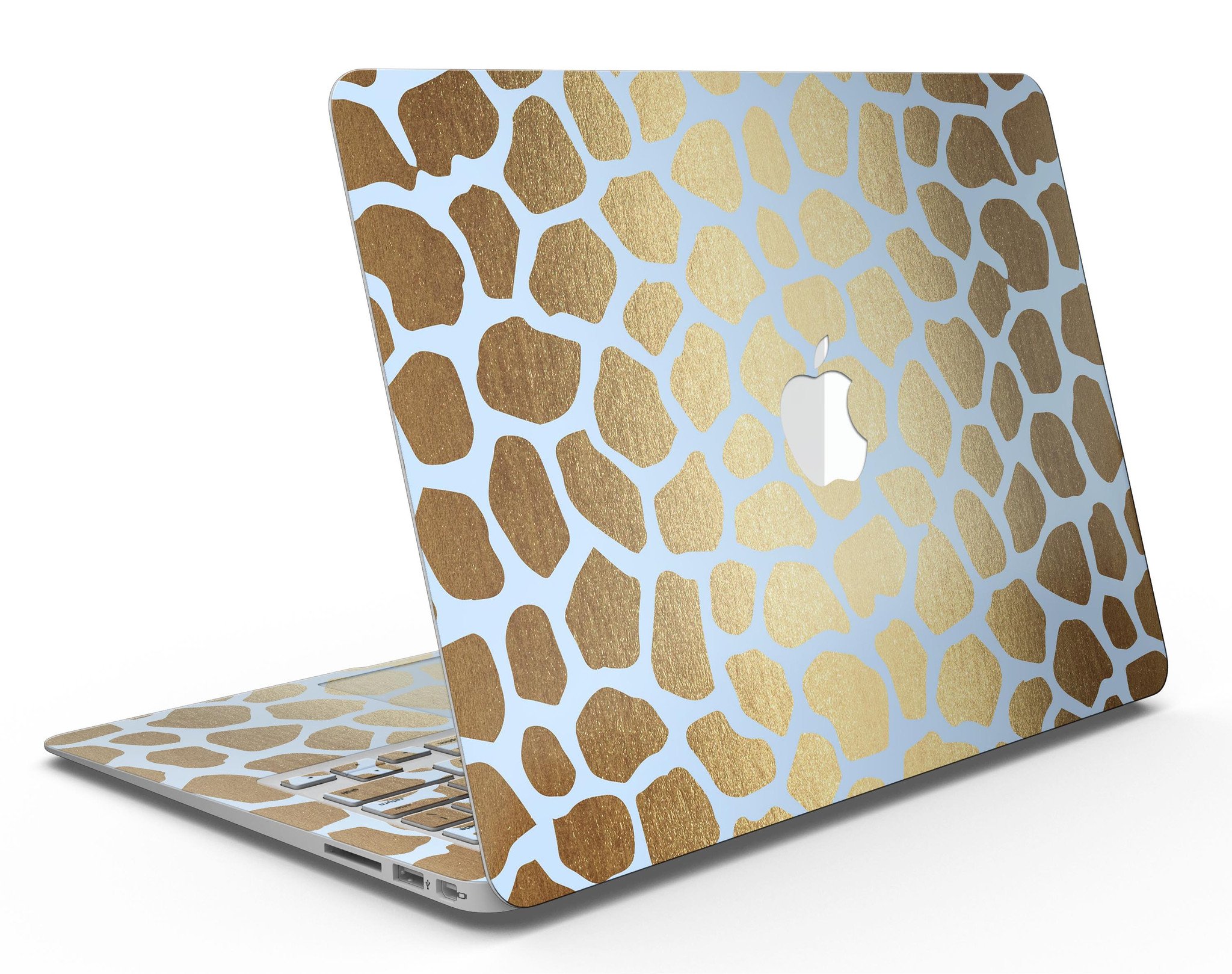 Gold Flaked Animal Light Blue Skin Kit for MacBook Air, showcasing a stylish design with vibrant colors and a premium vinyl finish.