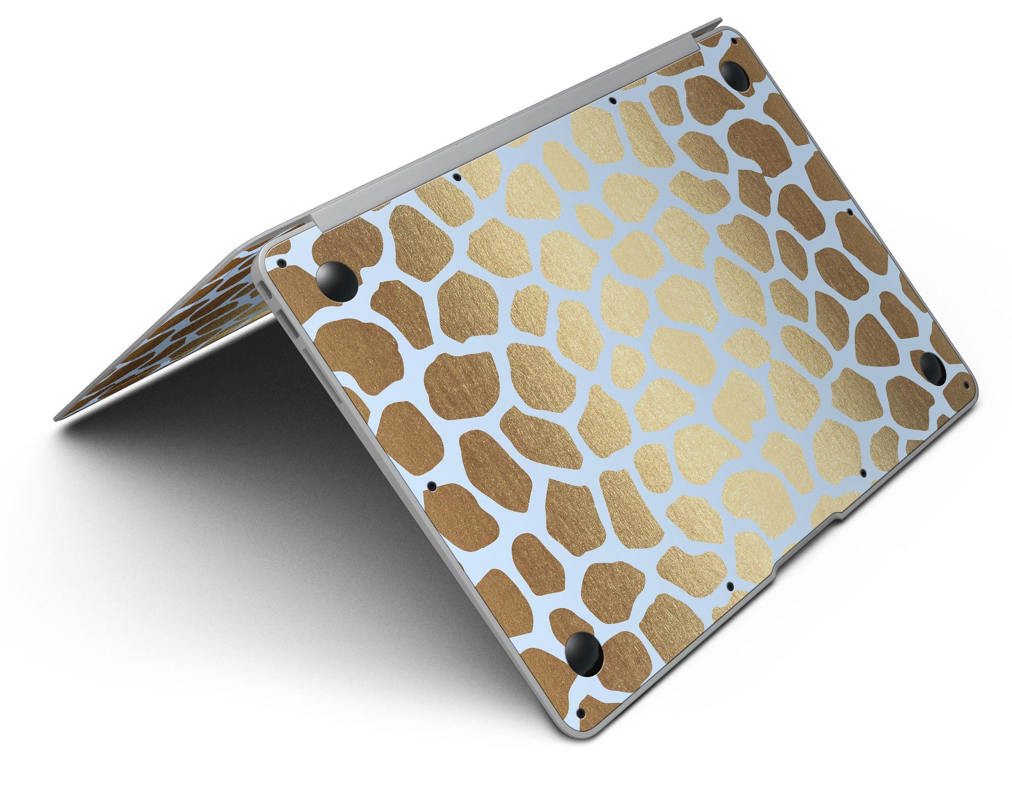 Gold Flaked Animal Light Blue Skin Kit for MacBook Air, showcasing a stylish design with vibrant colors and a premium vinyl finish.