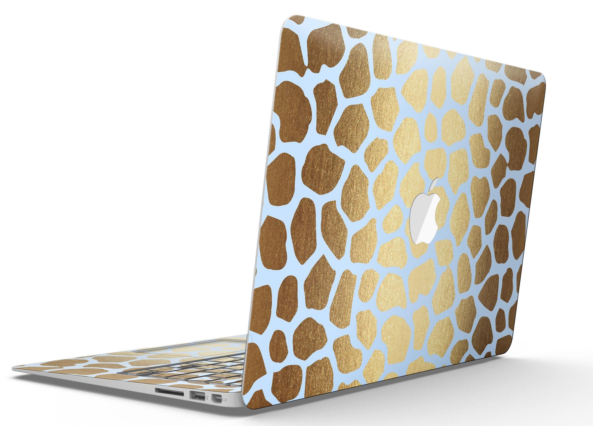 Gold Flaked Animal Light Blue Skin Kit for MacBook Air, showcasing a stylish design with vibrant colors and a premium vinyl finish.