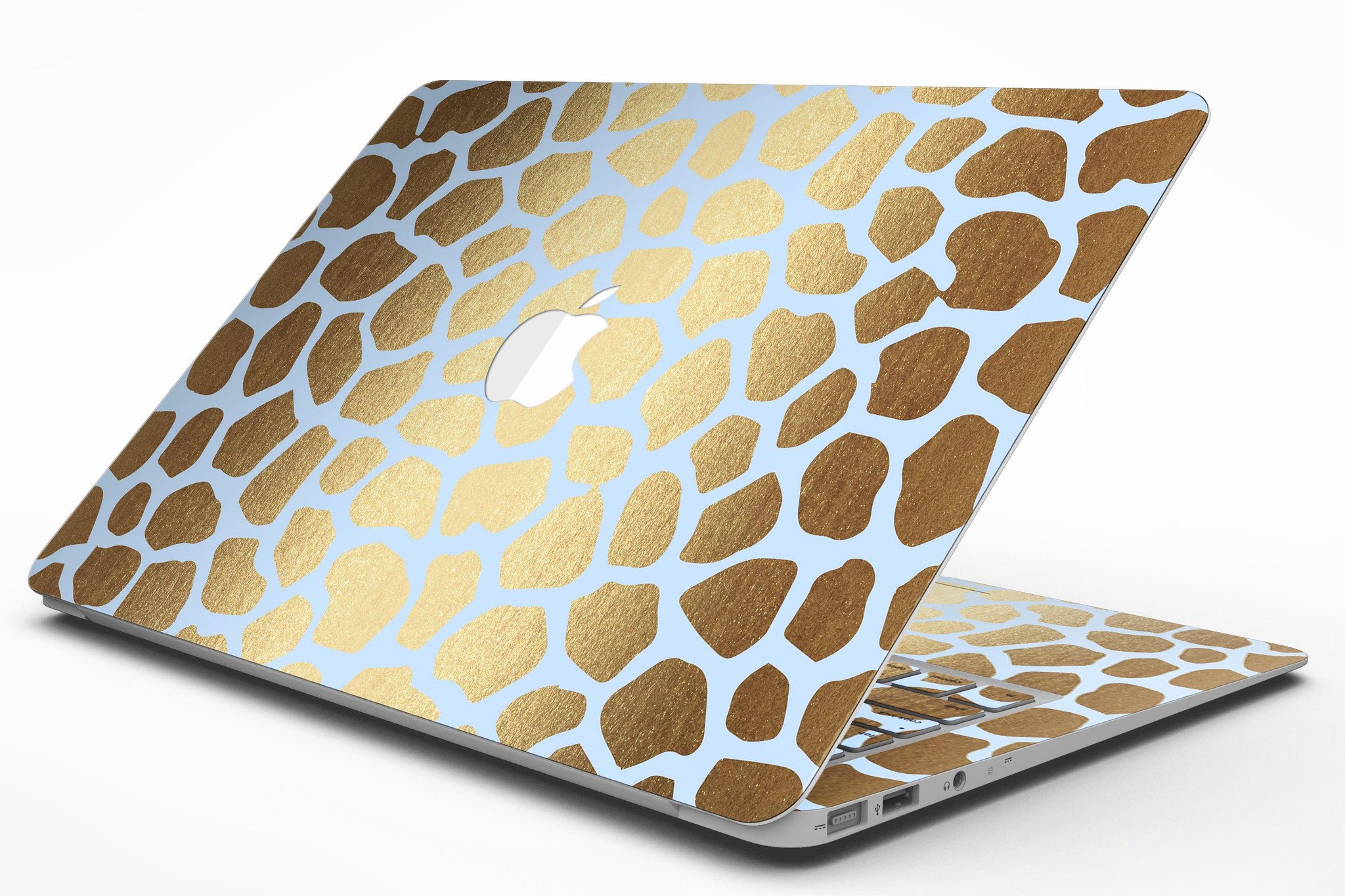 Gold Flaked Animal Light Blue Skin Kit for MacBook Air, showcasing a stylish design with vibrant colors and a premium vinyl finish.