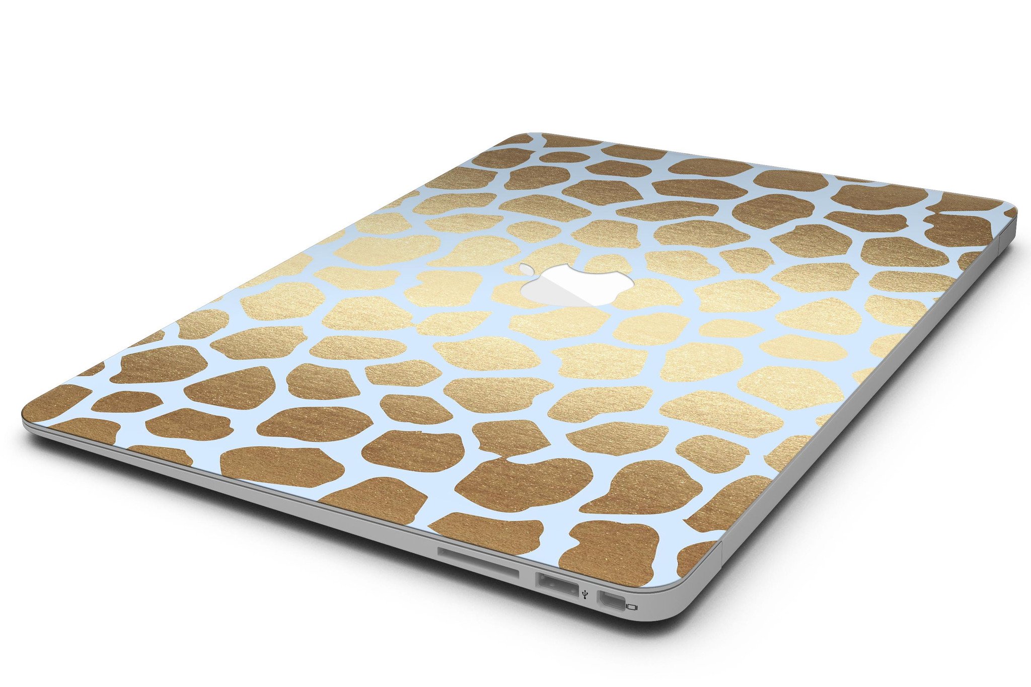 Gold Flaked Animal Light Blue Skin Kit for MacBook Air, showcasing a stylish design with vibrant colors and a premium vinyl finish.