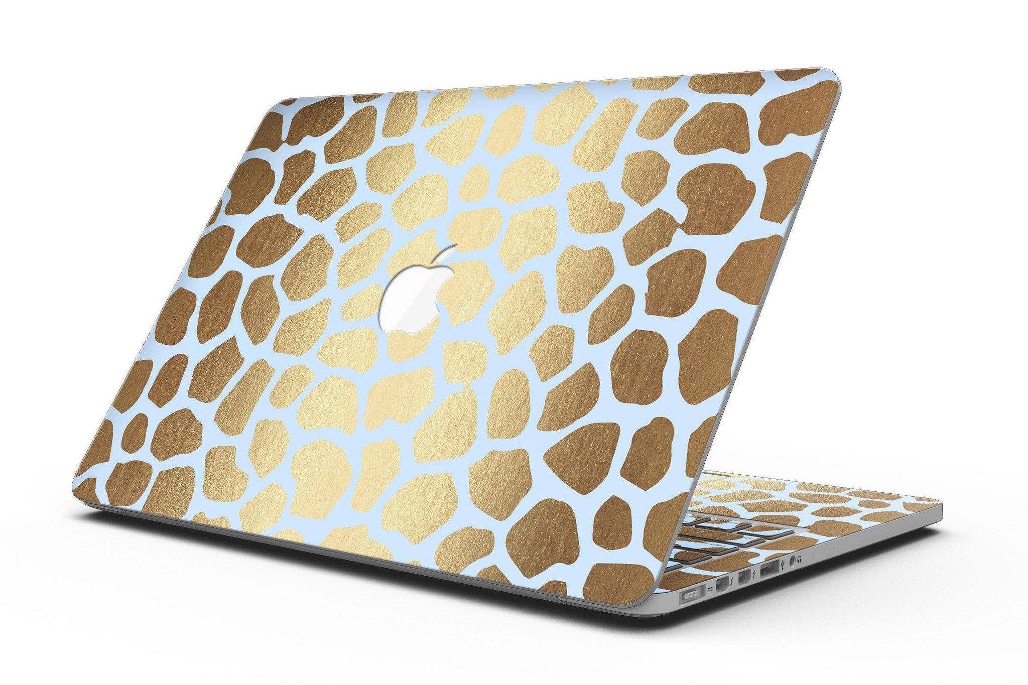 Gold Flaked Animal Light Blue skin for MacBook Pro with Retina Display, showcasing a stylish design that protects the device.