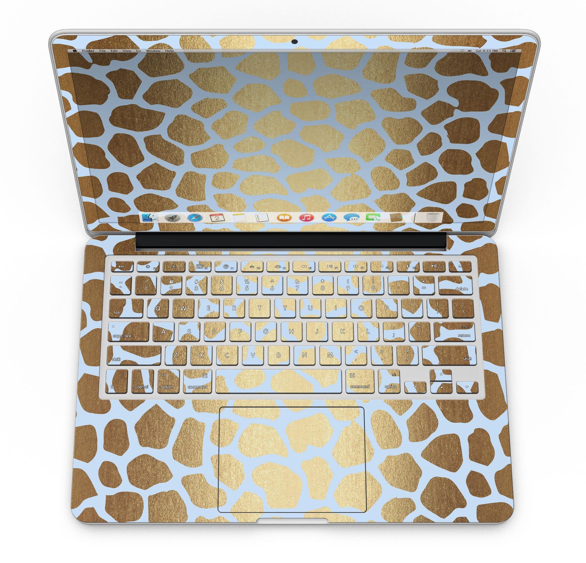 Gold Flaked Animal Light Blue skin for MacBook Pro with Retina Display, showcasing a stylish design that protects the device.