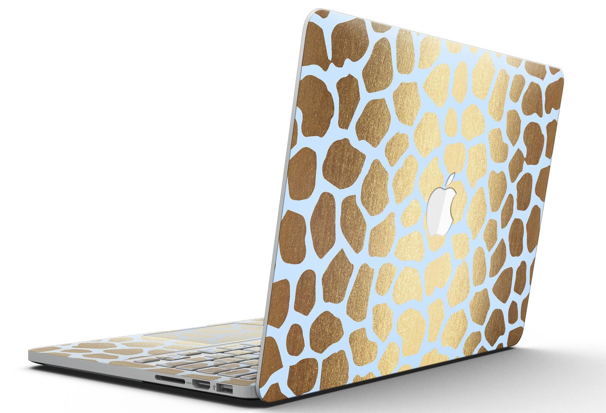 Gold Flaked Animal Light Blue skin for MacBook Pro with Retina Display, showcasing a stylish design that protects the device.