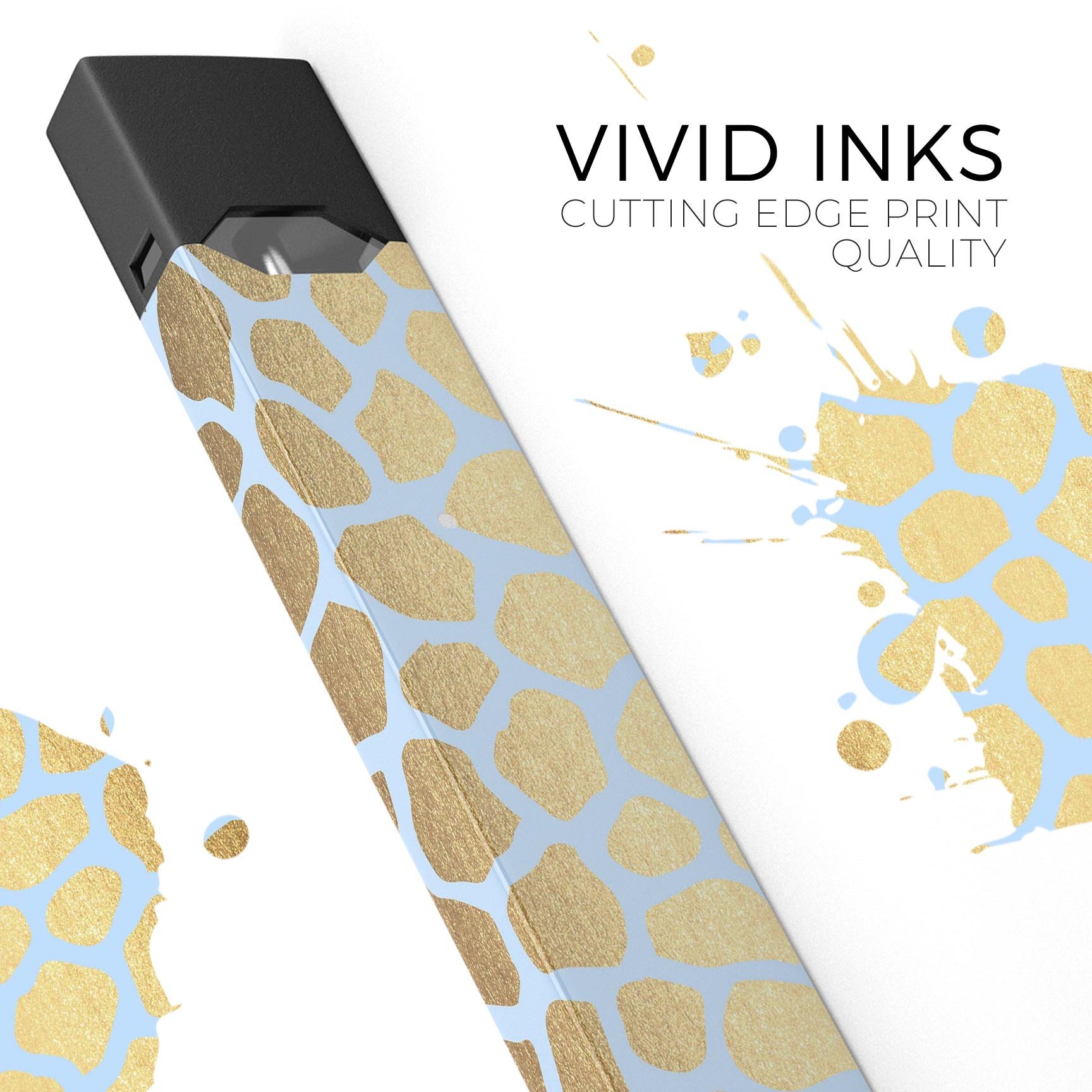 Gold Flaked Animal Light Blue skin-wrap for JUUL device, showcasing vibrant colors and premium design.