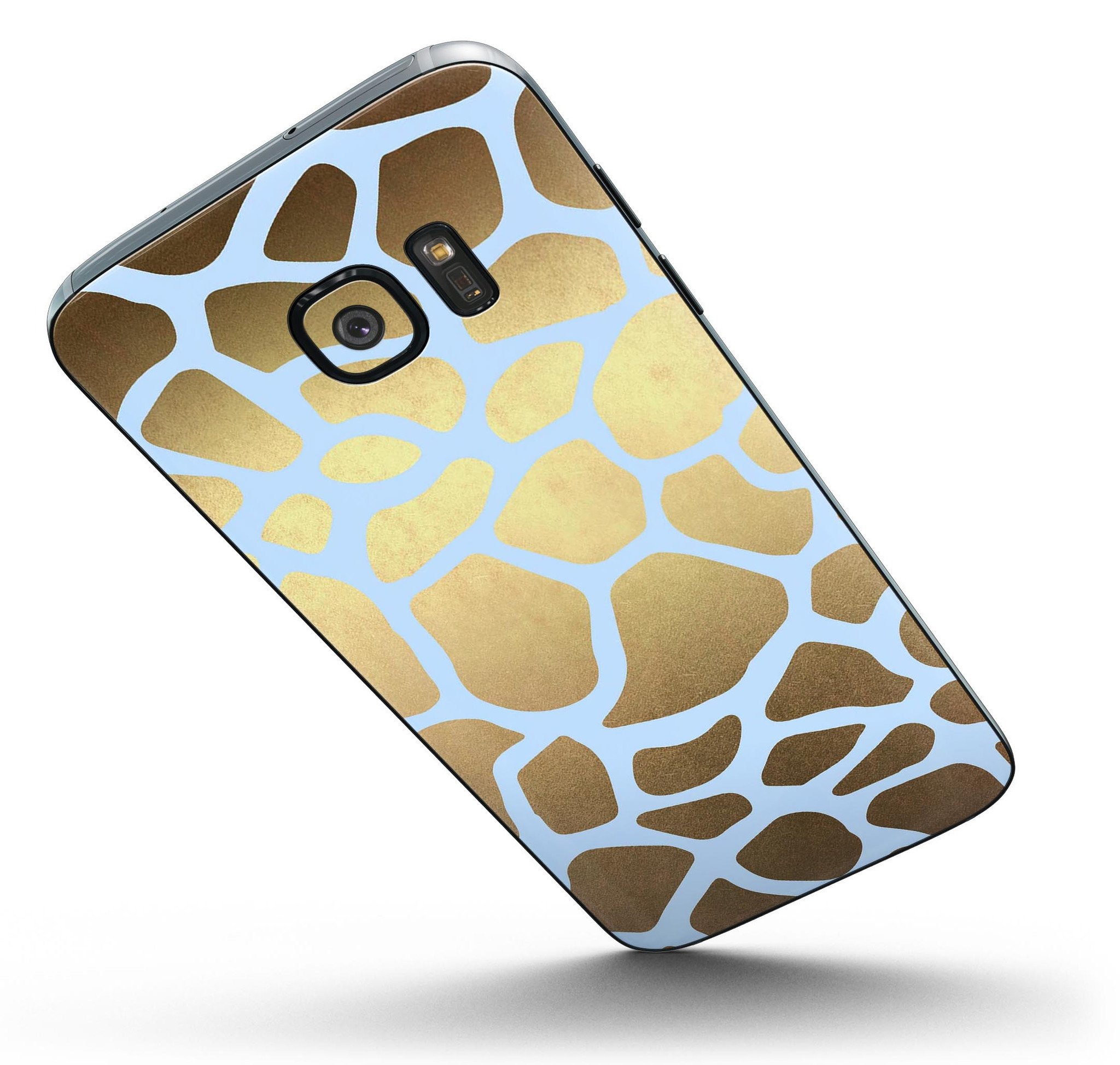 Gold Flaked Animal Light Blue Full Body Skin-Kit for Samsung Galaxy S7/S7 Edge, showcasing vibrant colors and premium vinyl material.