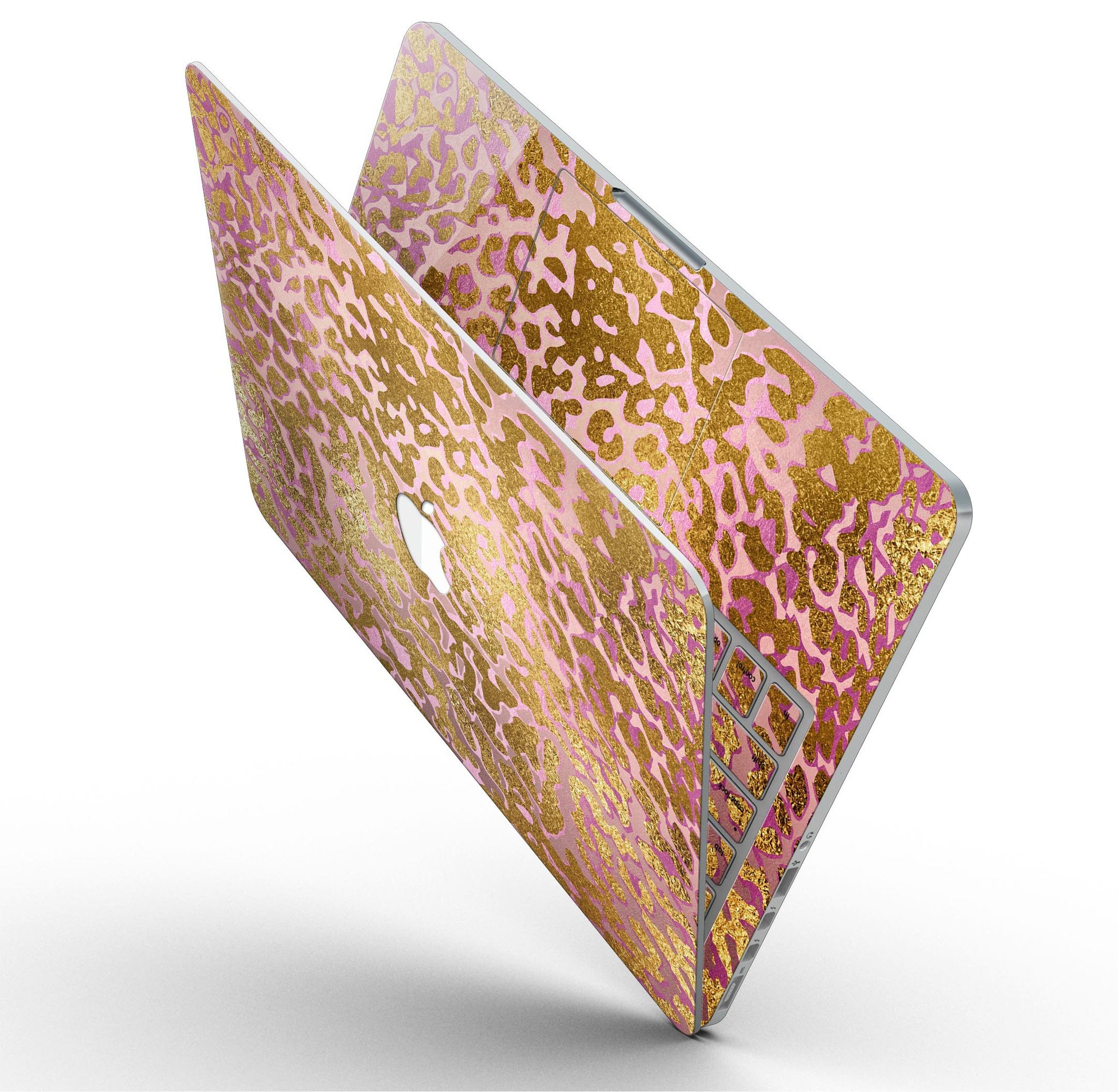 Gold Flaked Animal Pink skin for MacBook Pro with Retina Display, showcasing a stylish design that protects the device.