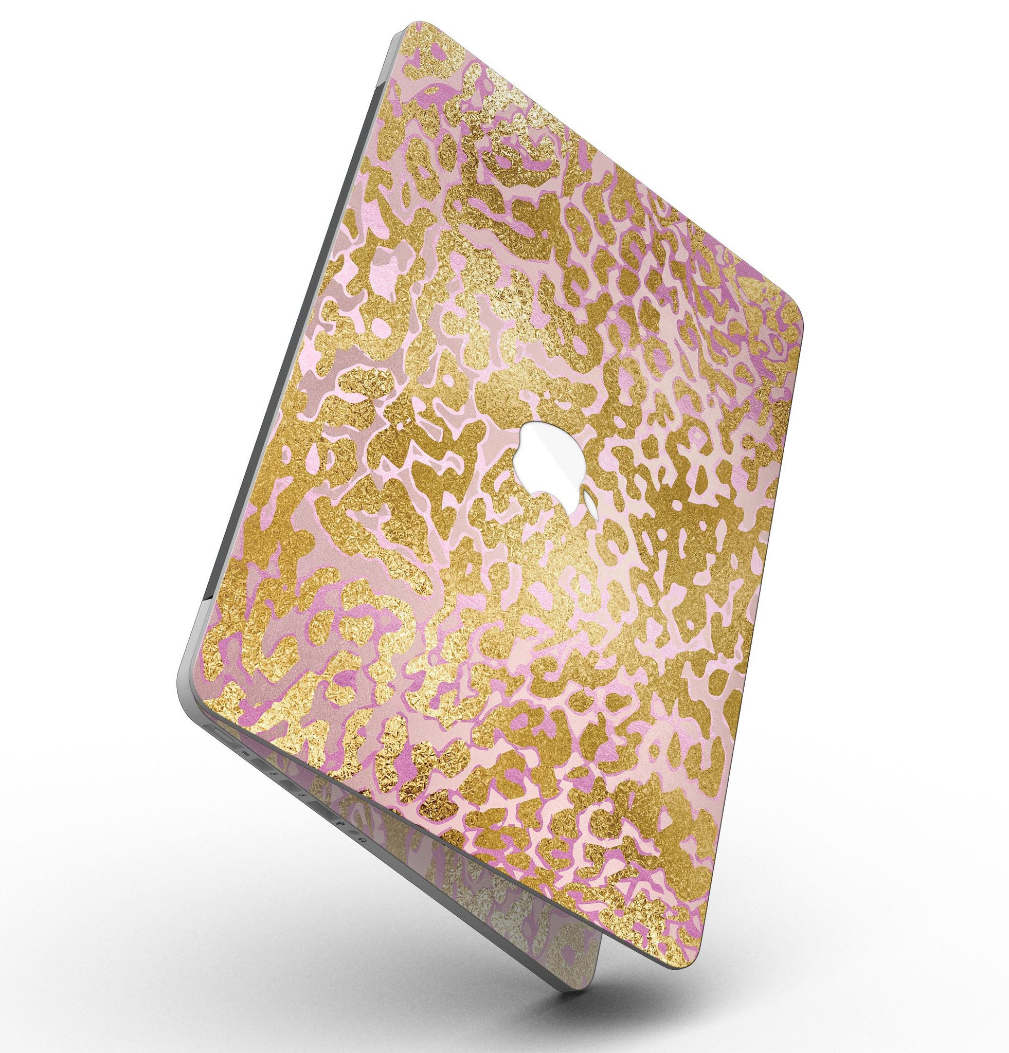 Gold Flaked Animal Pink skin for MacBook Pro with Retina Display, showcasing a stylish design that protects the device.