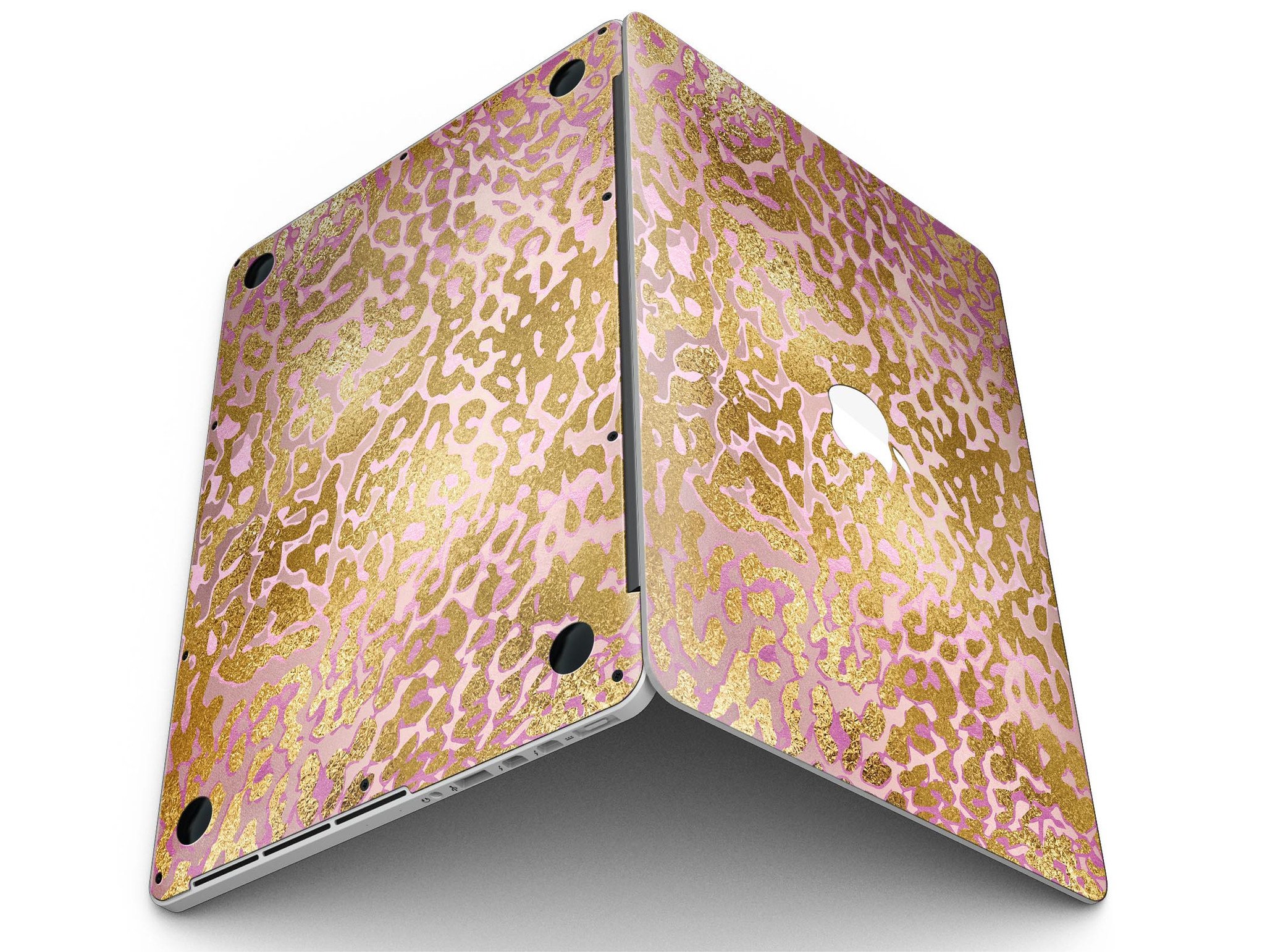 Gold Flaked Animal Pink skin for MacBook Pro with Retina Display, showcasing a stylish design that protects the device.