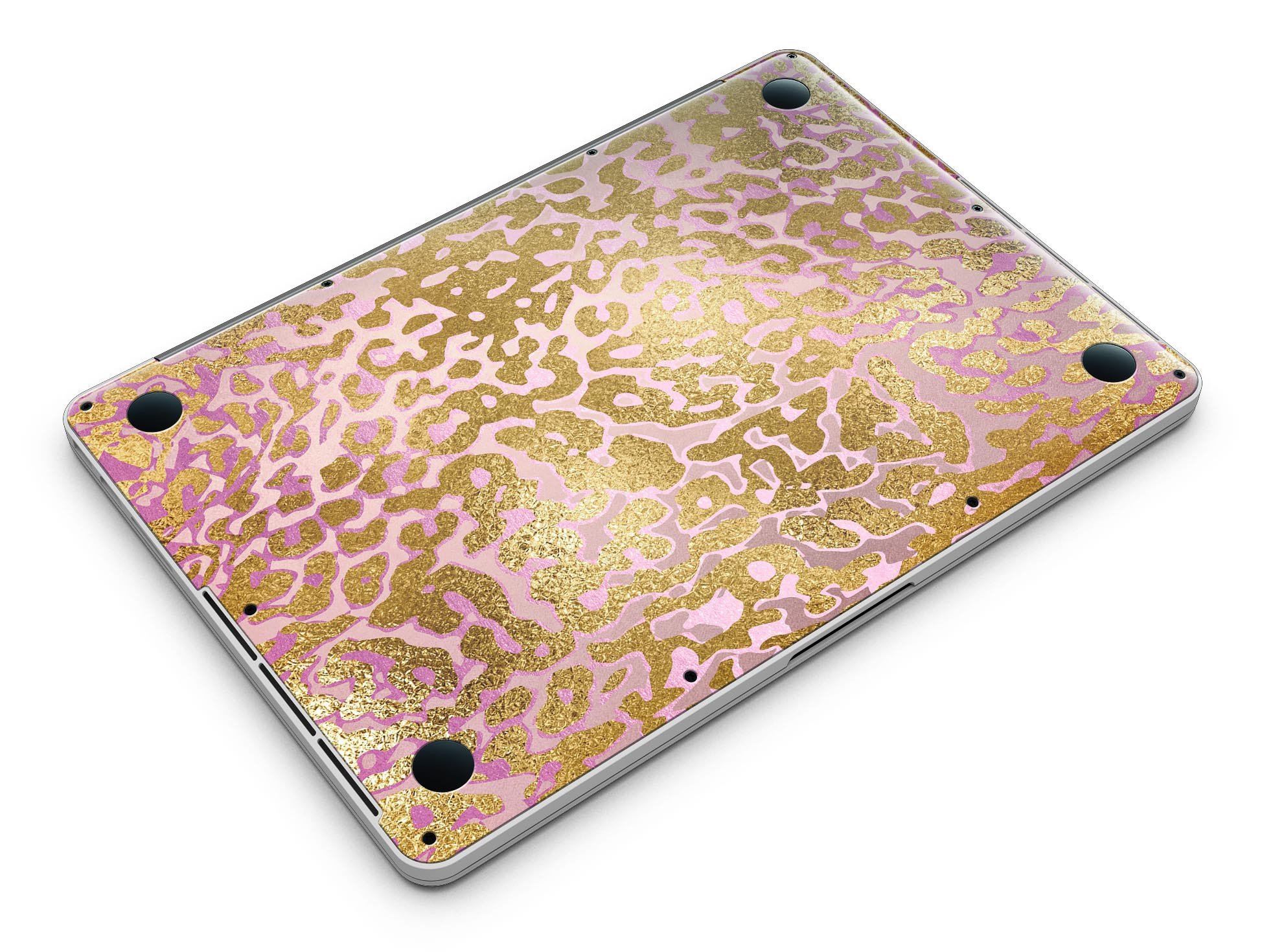 Gold Flaked Animal Pink skin for MacBook Pro with Retina Display, showcasing a stylish design that protects the device.