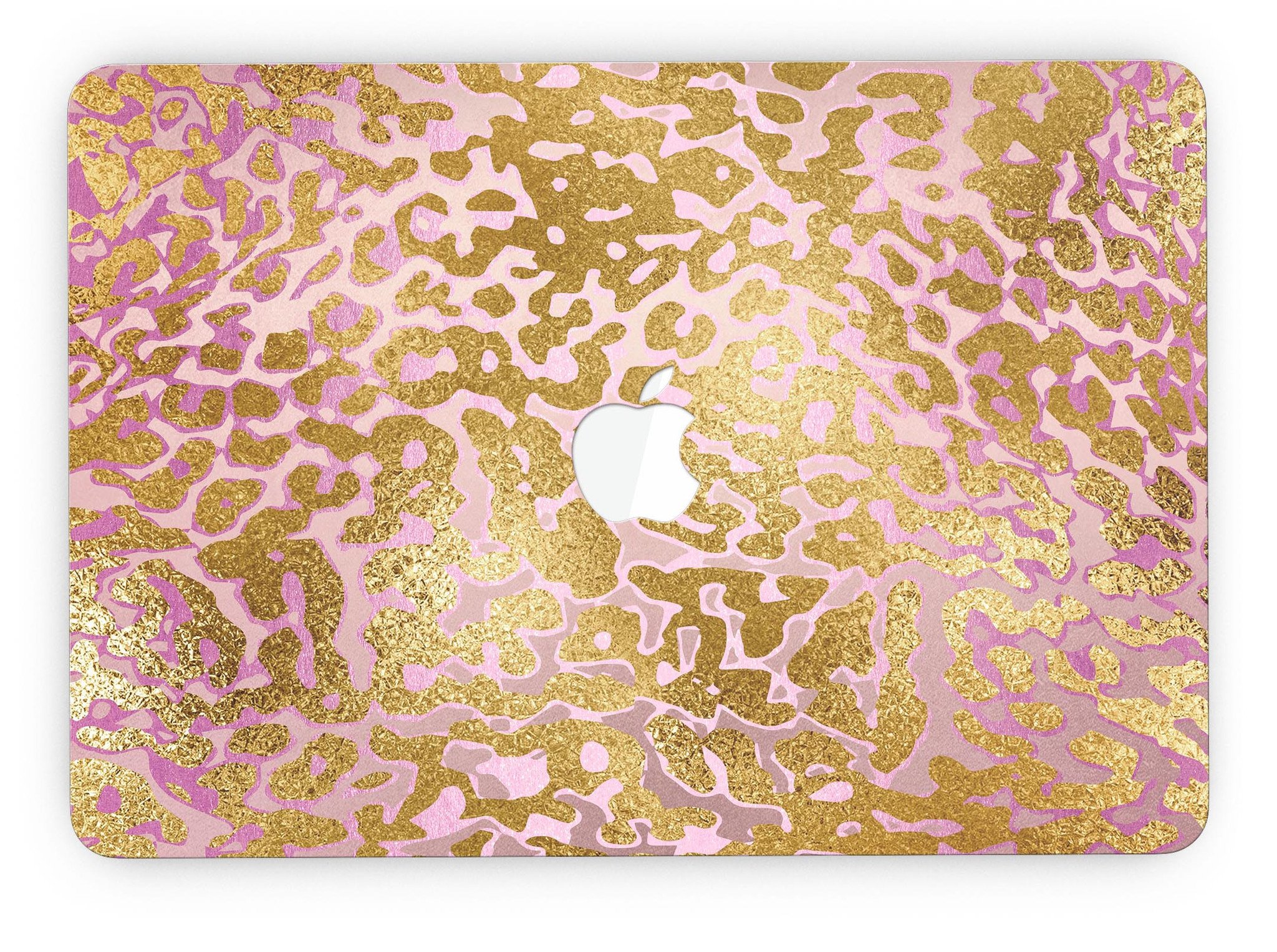 Gold Flaked Animal Pink skin for MacBook Pro with Retina Display, showcasing a stylish design that protects the device.