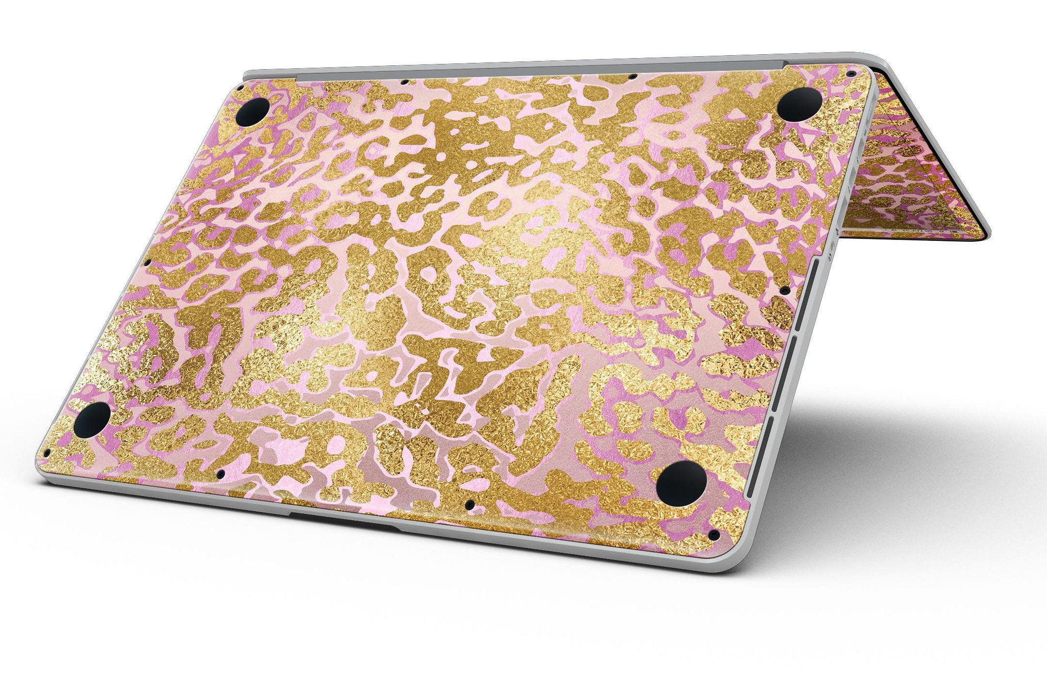 Gold Flaked Animal Pink skin for MacBook Pro with Retina Display, showcasing a stylish design that protects the device.