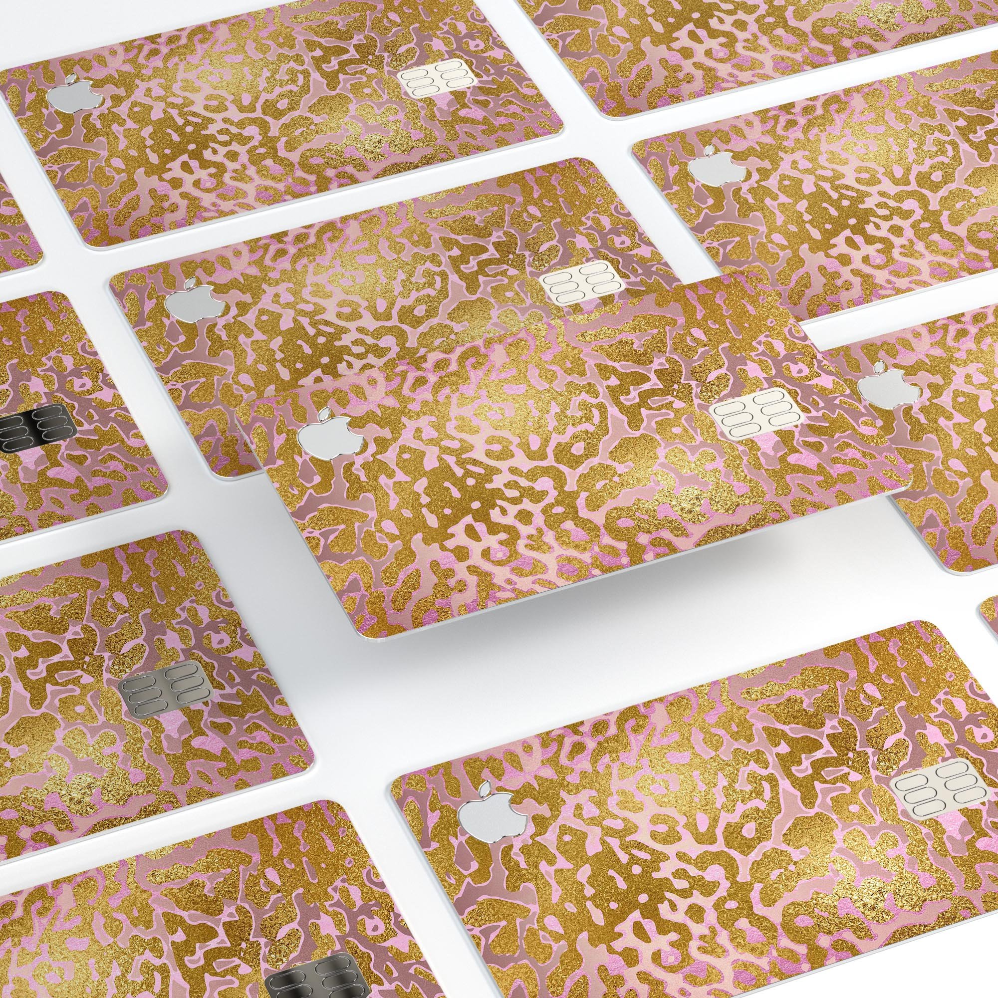 Gold Flaked Animal Pink skin kit for Apple Card, showcasing premium vinyl design and protective features.