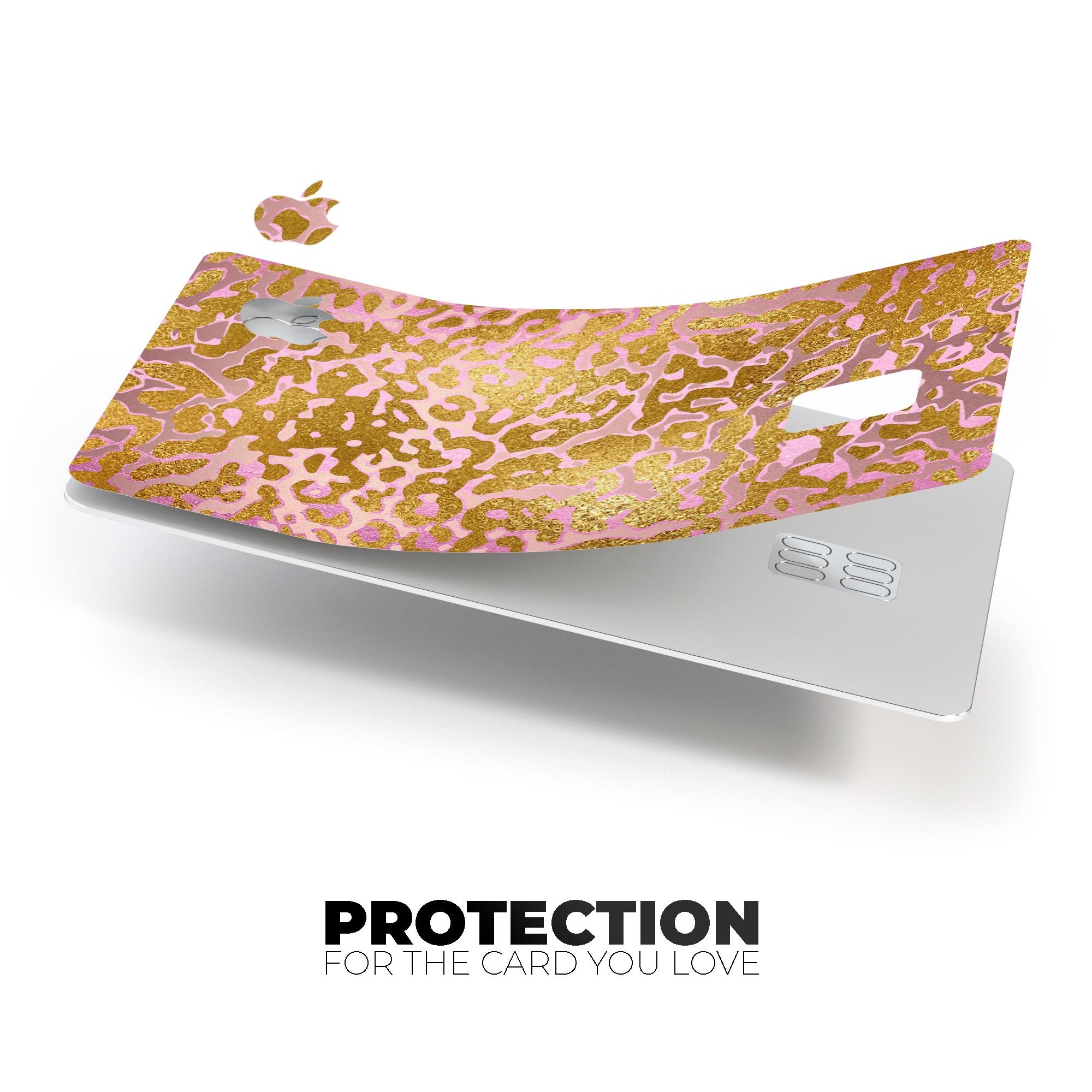 Gold Flaked Animal Pink skin kit for Apple Card, showcasing premium vinyl design and protective features.