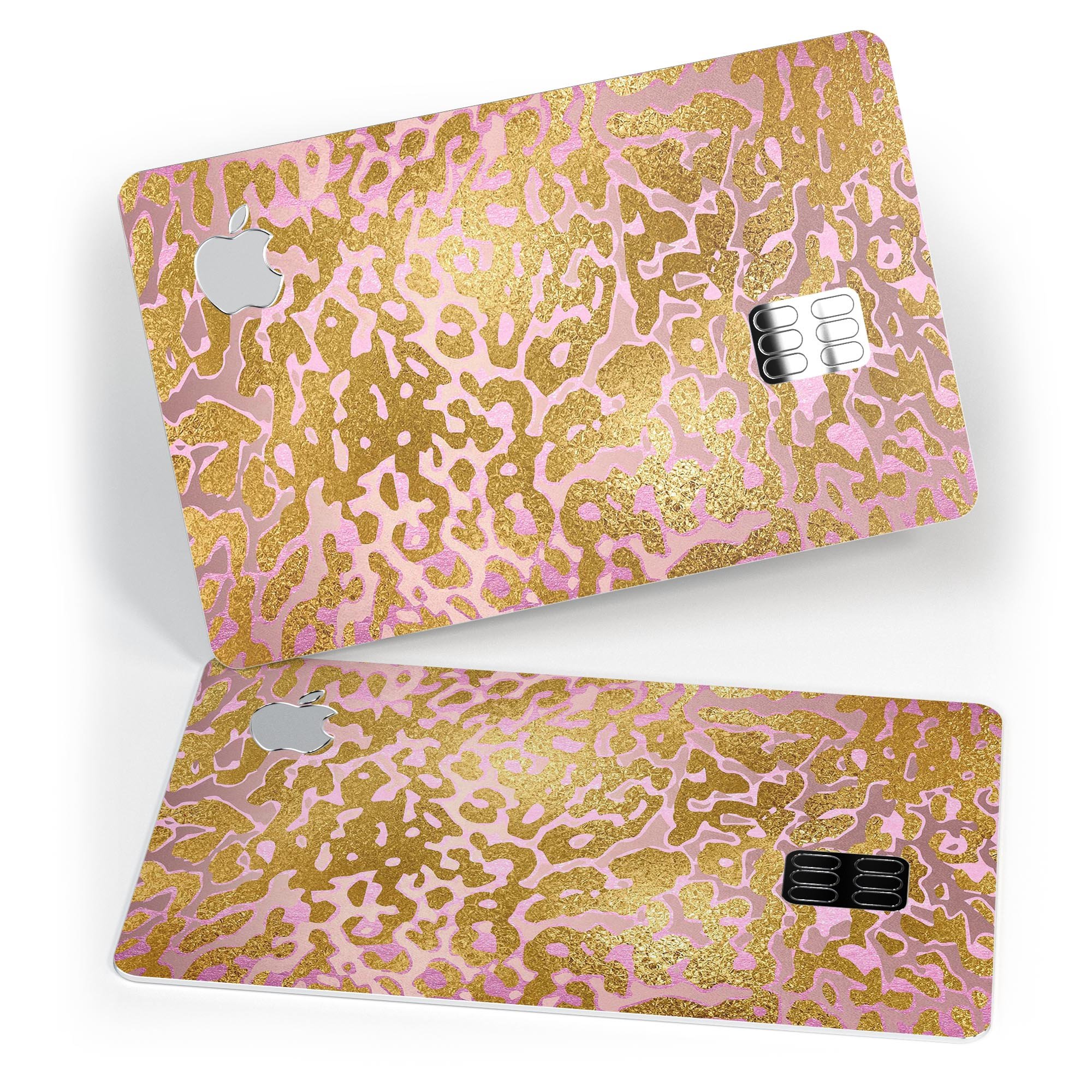 Gold Flaked Animal Pink skin kit for Apple Card, showcasing premium vinyl design and protective features.