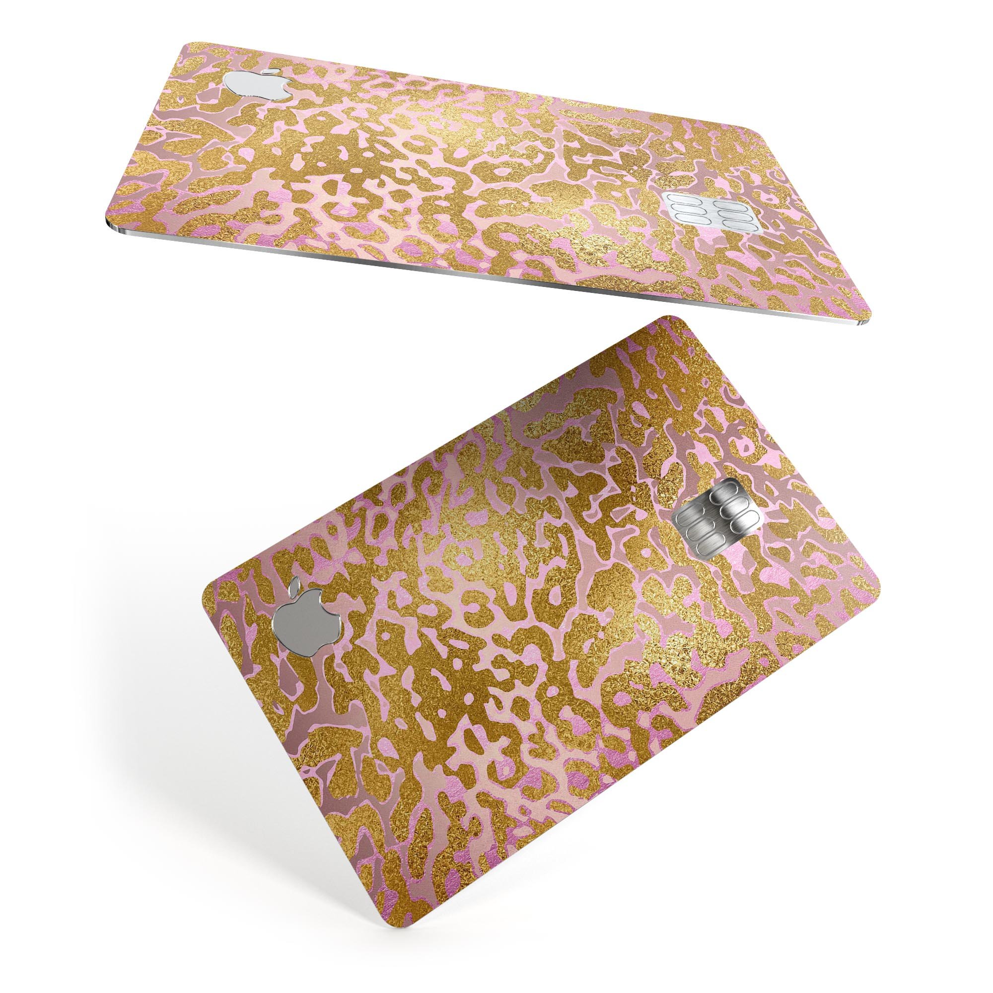 Gold Flaked Animal Pink skin kit for Apple Card, showcasing premium vinyl design and protective features.