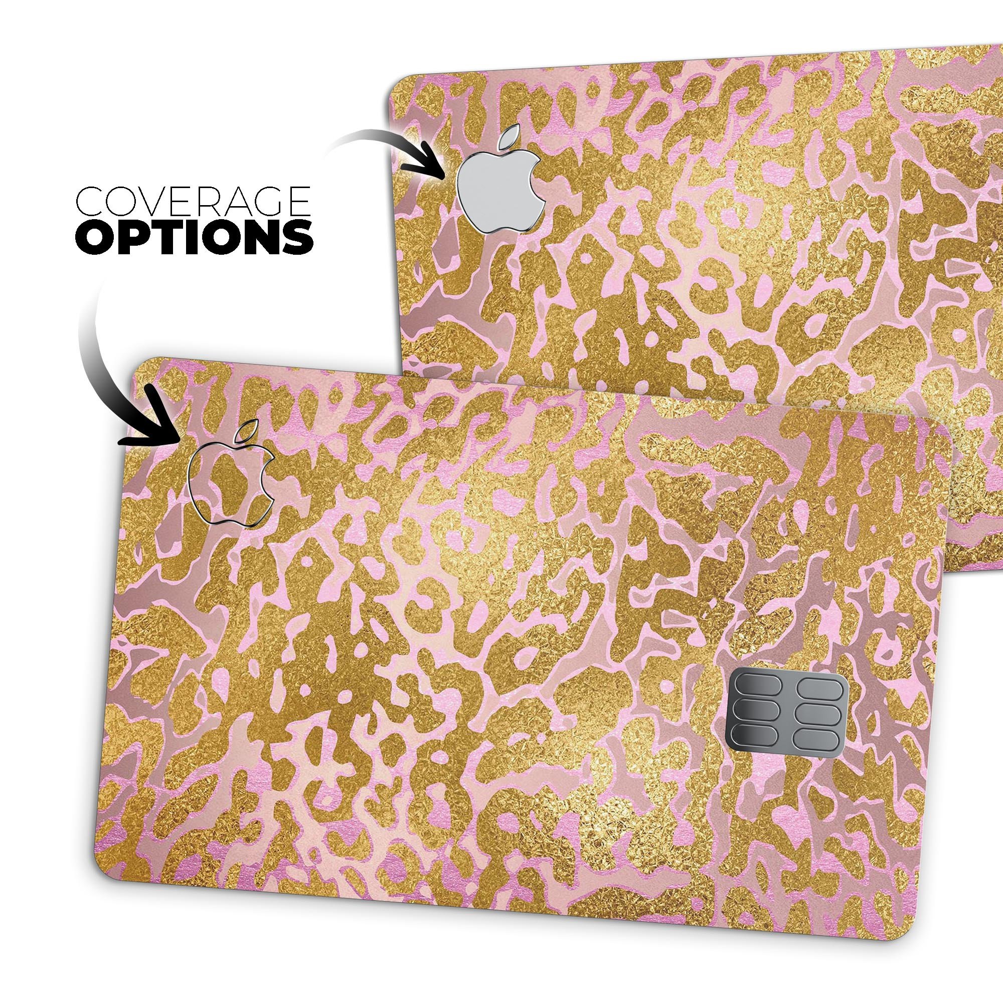 Gold Flaked Animal Pink skin kit for Apple Card, showcasing premium vinyl design and protective features.