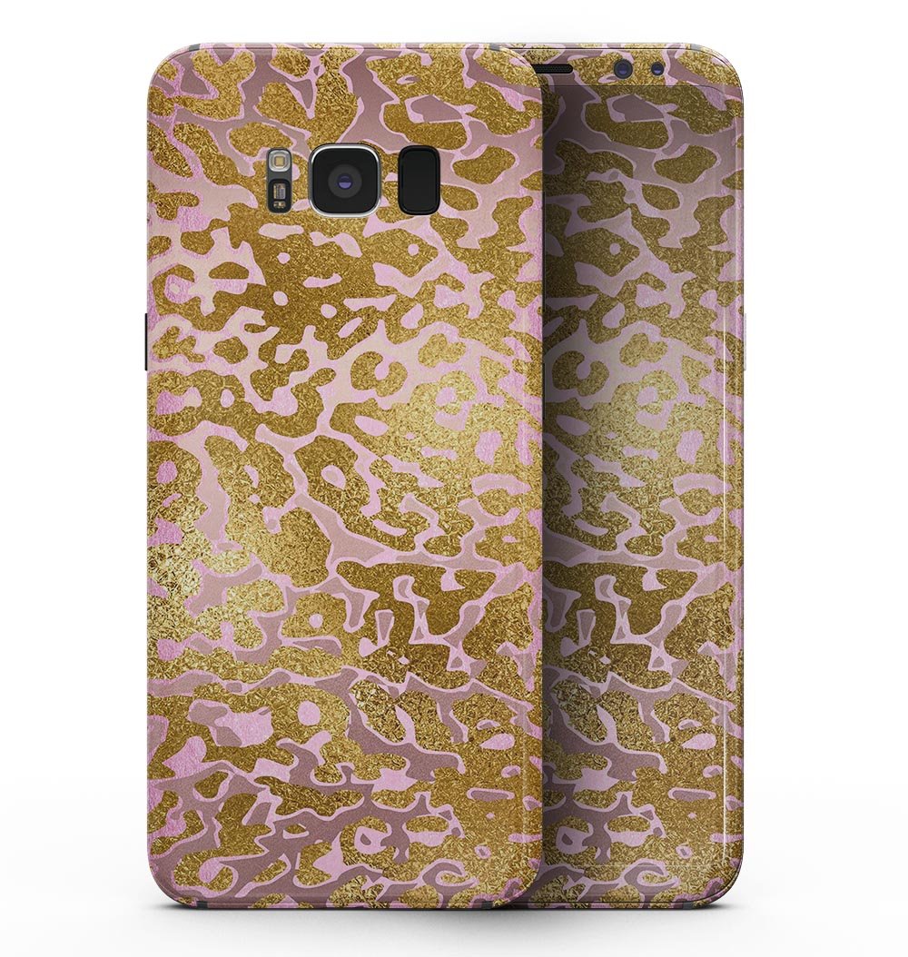 Gold Flaked Animal Pink skin kit for Samsung Galaxy S8, showcasing vibrant design and premium vinyl material.