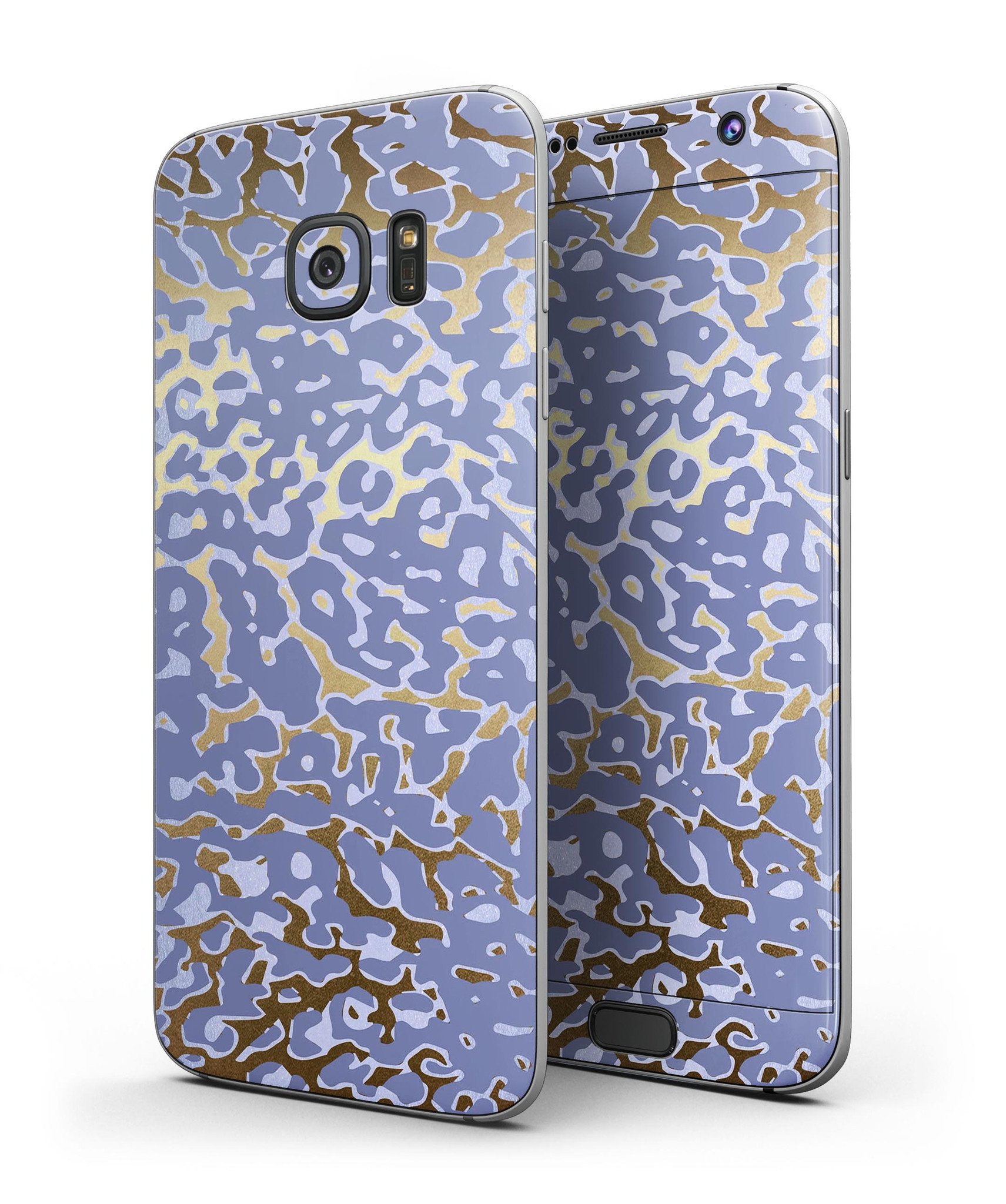 Gold Flaked Animal Purple skin kit for Samsung Galaxy S7 and S7 Edge, showcasing vibrant colors and premium vinyl material.