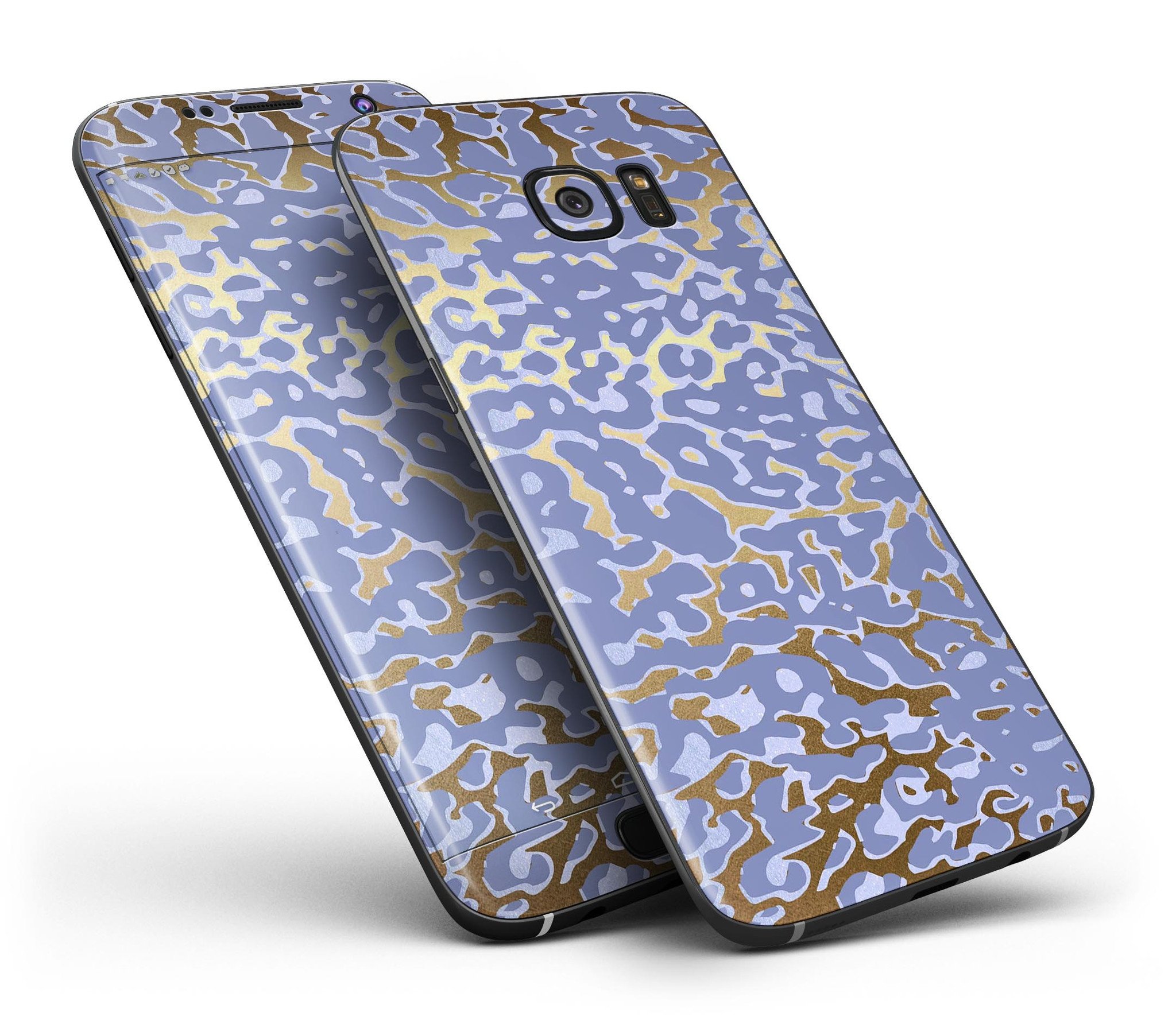 Gold Flaked Animal Purple skin kit for Samsung Galaxy S7 and S7 Edge, showcasing vibrant colors and premium vinyl material.