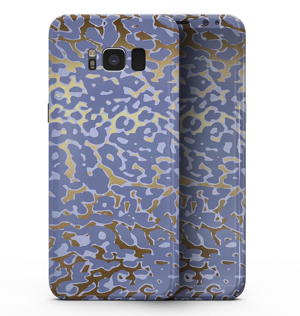 Gold Flaked Animal Full-Body Skin Kit for Samsung Galaxy S8, showcasing a vibrant design with gold flakes on a purple background.