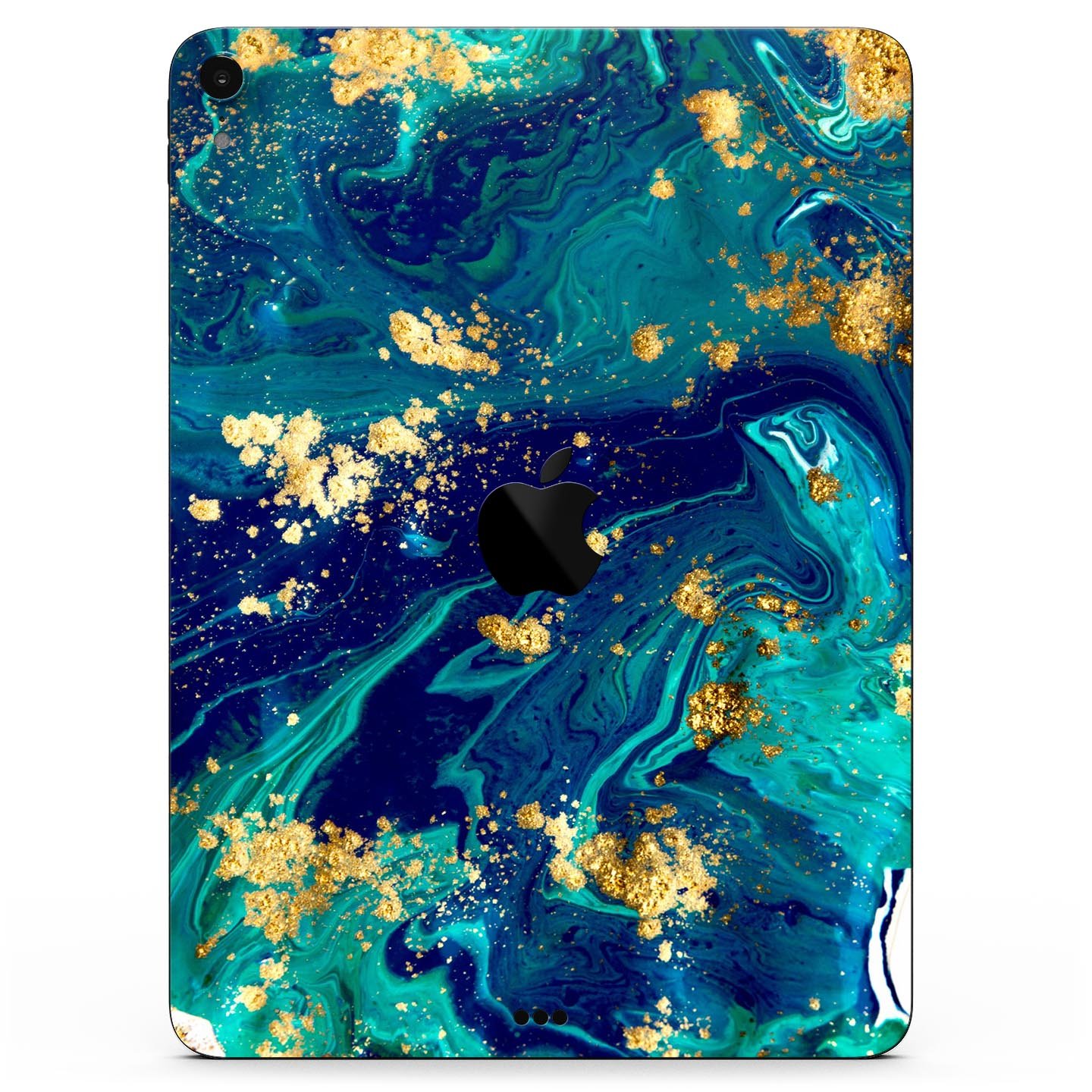 Gold Flaked Teal Oil skin decal for Apple iPad Pro, showcasing its elegant design and premium finish.