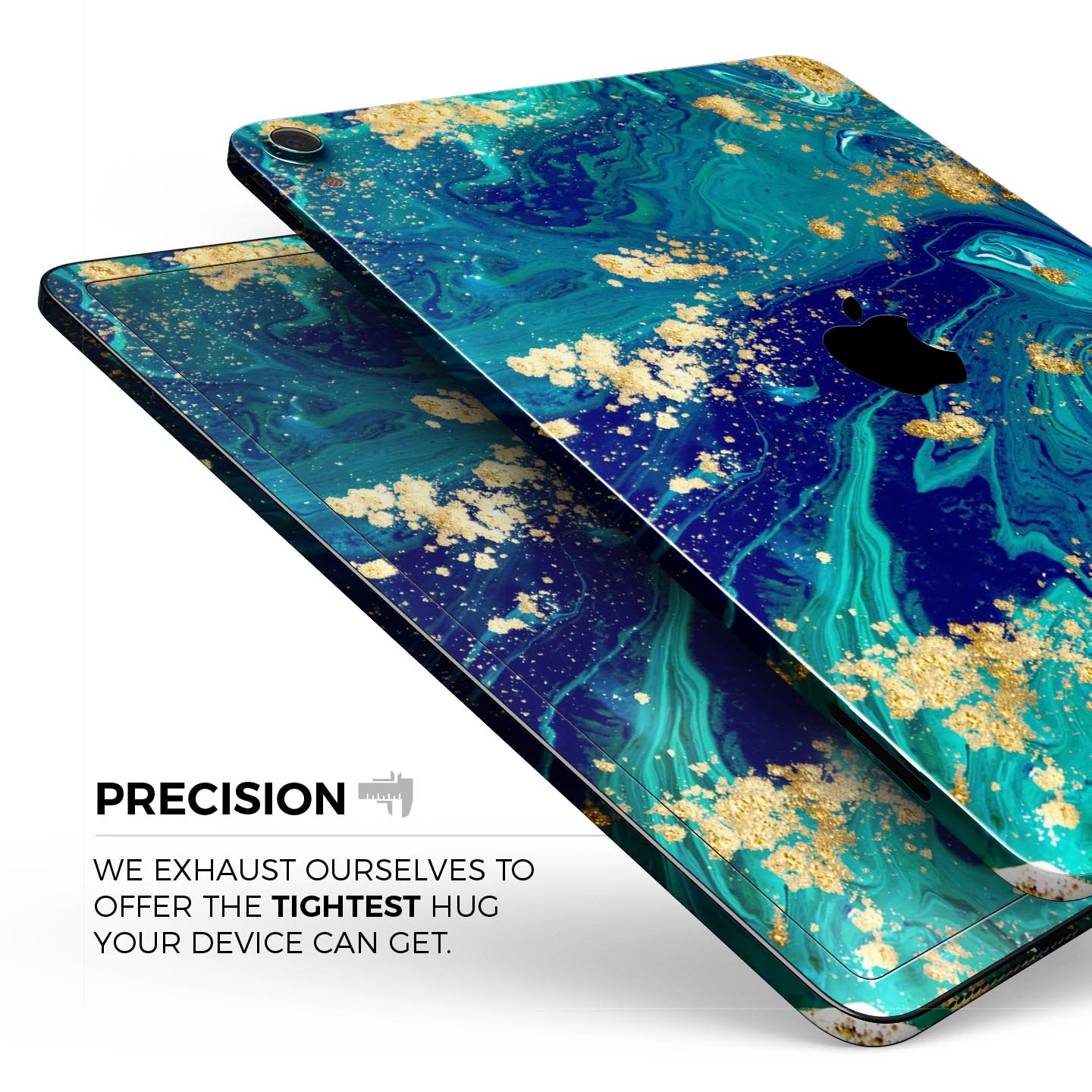 Gold Flaked Teal Oil skin decal for Apple iPad Pro, showcasing its elegant design and premium finish.