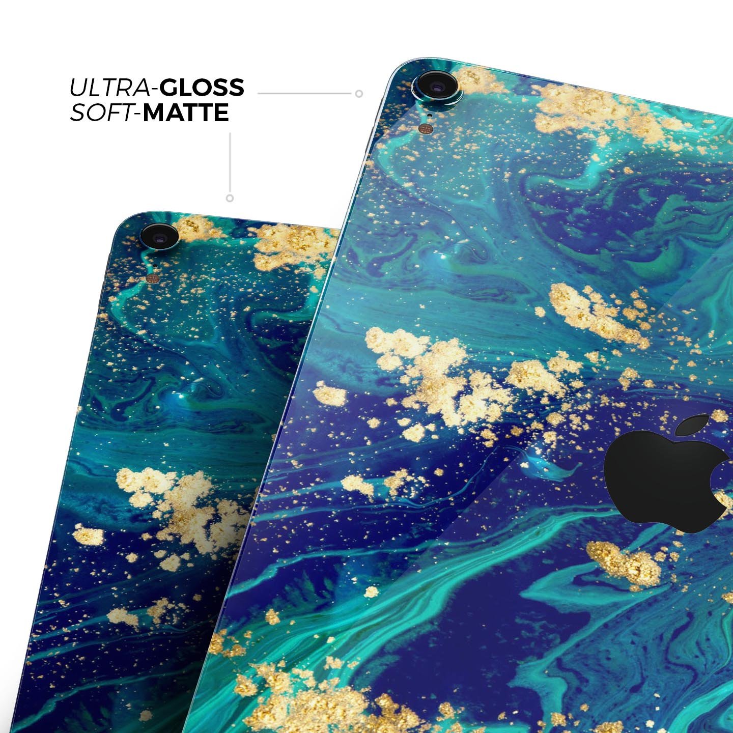 Gold Flaked Teal Oil skin decal for Apple iPad Pro, showcasing its elegant design and premium finish.