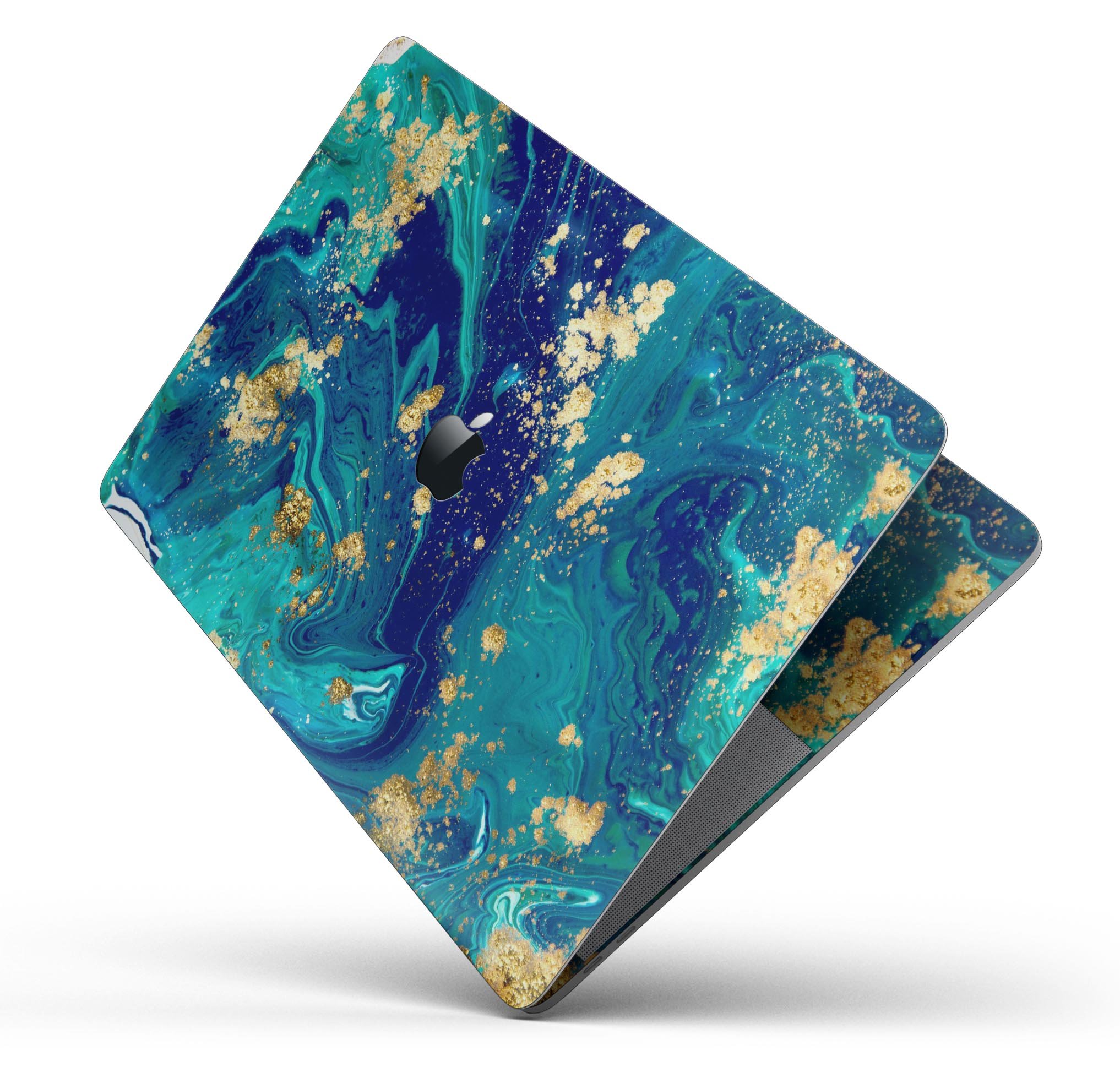 Gold Flaked Teal Oil Skin Decal Wrap Kit for Apple MacBook, showcasing a vibrant design and premium vinyl material.