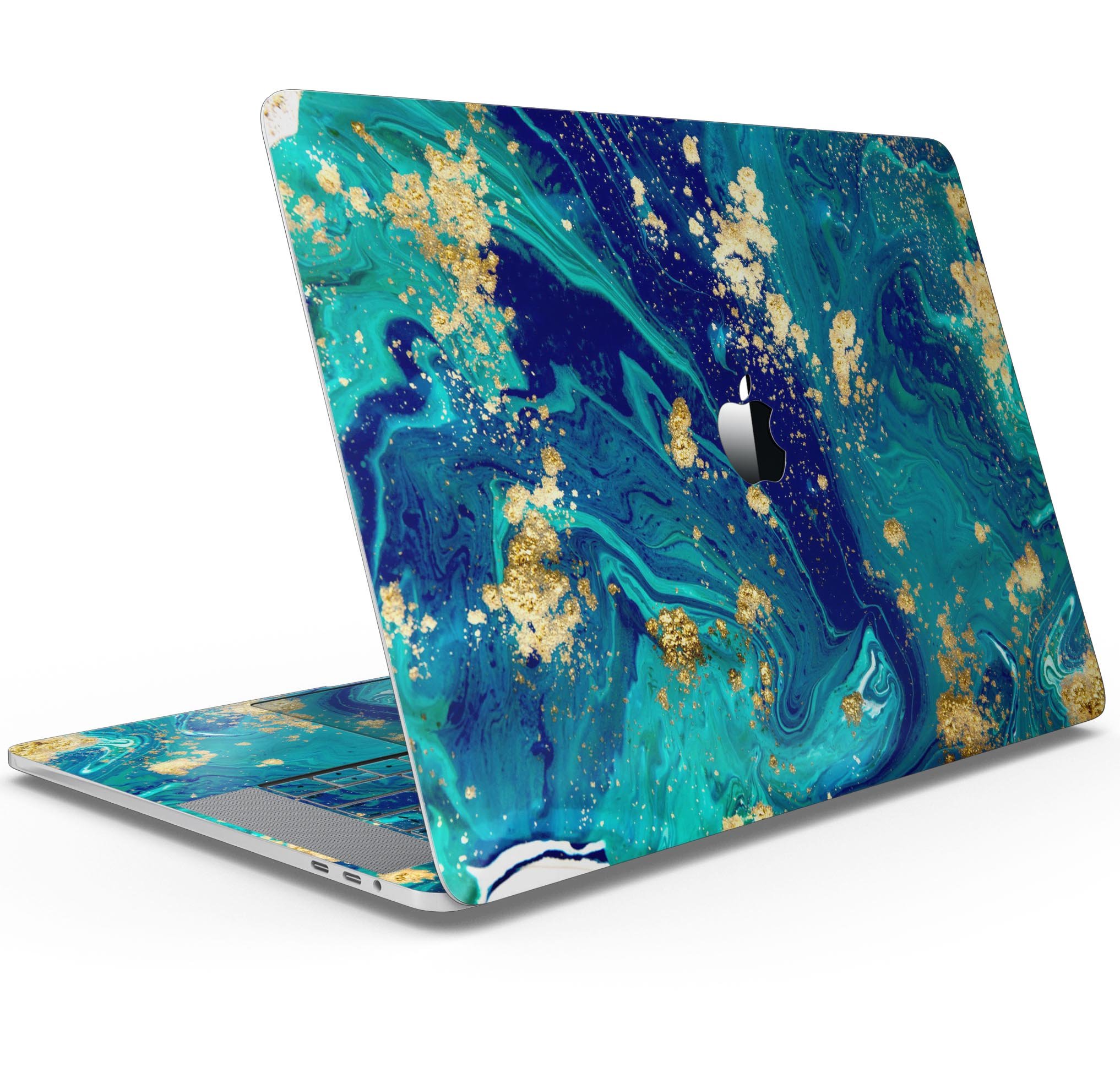 Gold Flaked Teal Oil Skin Decal Wrap Kit for Apple MacBook, showcasing a vibrant design and premium vinyl material.