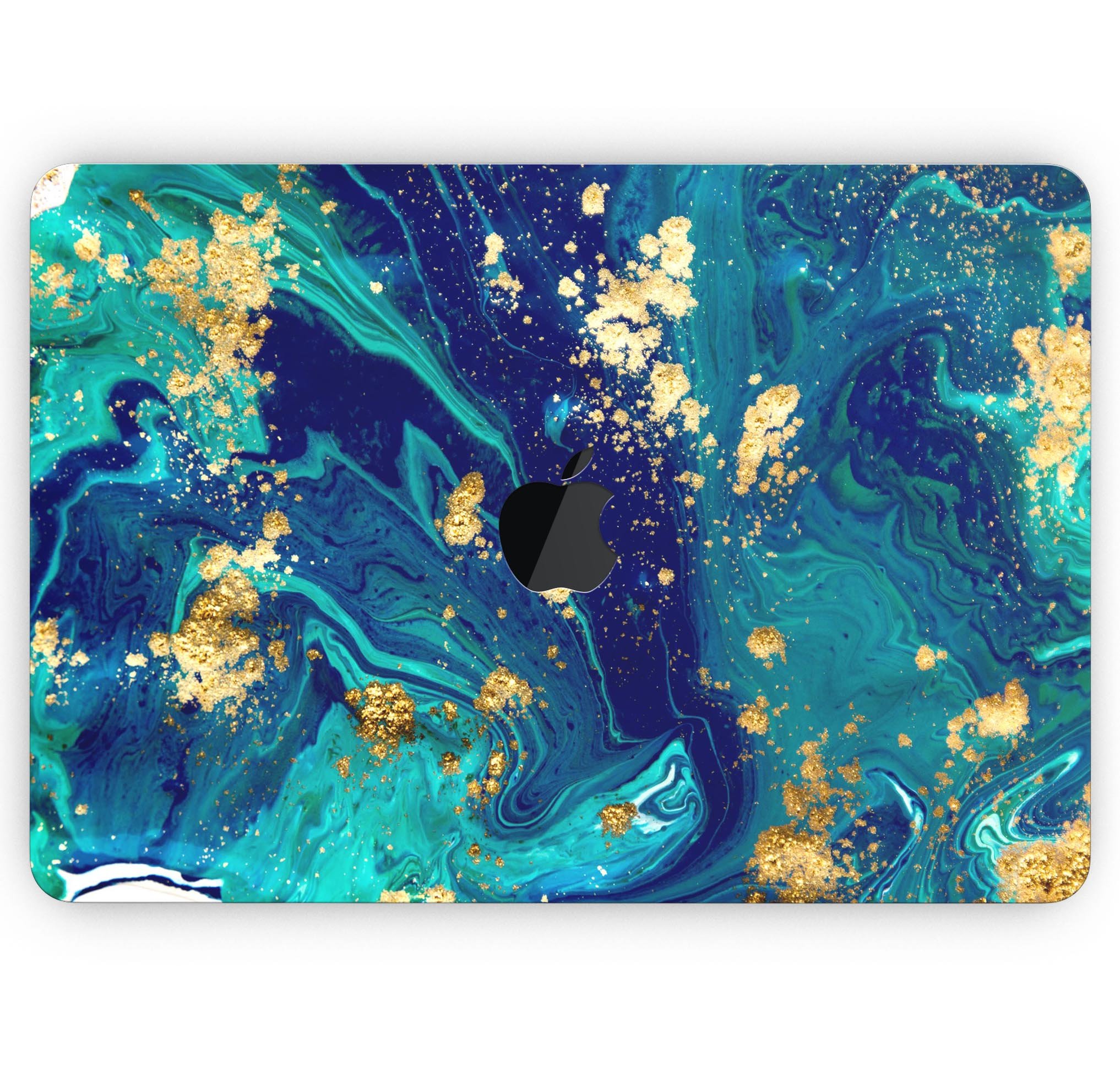 Gold Flaked Teal Oil Skin Decal Wrap Kit for Apple MacBook, showcasing a vibrant design and premium vinyl material.