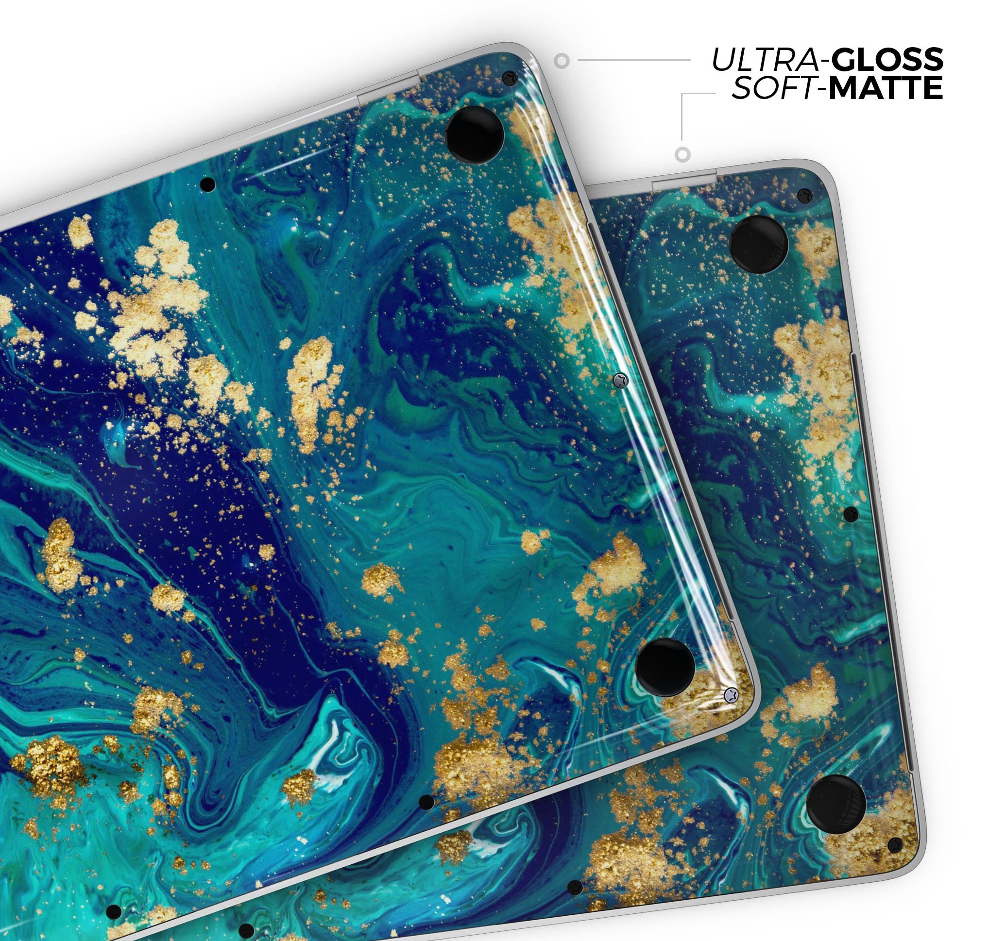 Gold Flaked Teal Oil Skin Decal Wrap Kit for Apple MacBook, showcasing a vibrant design and premium vinyl material.