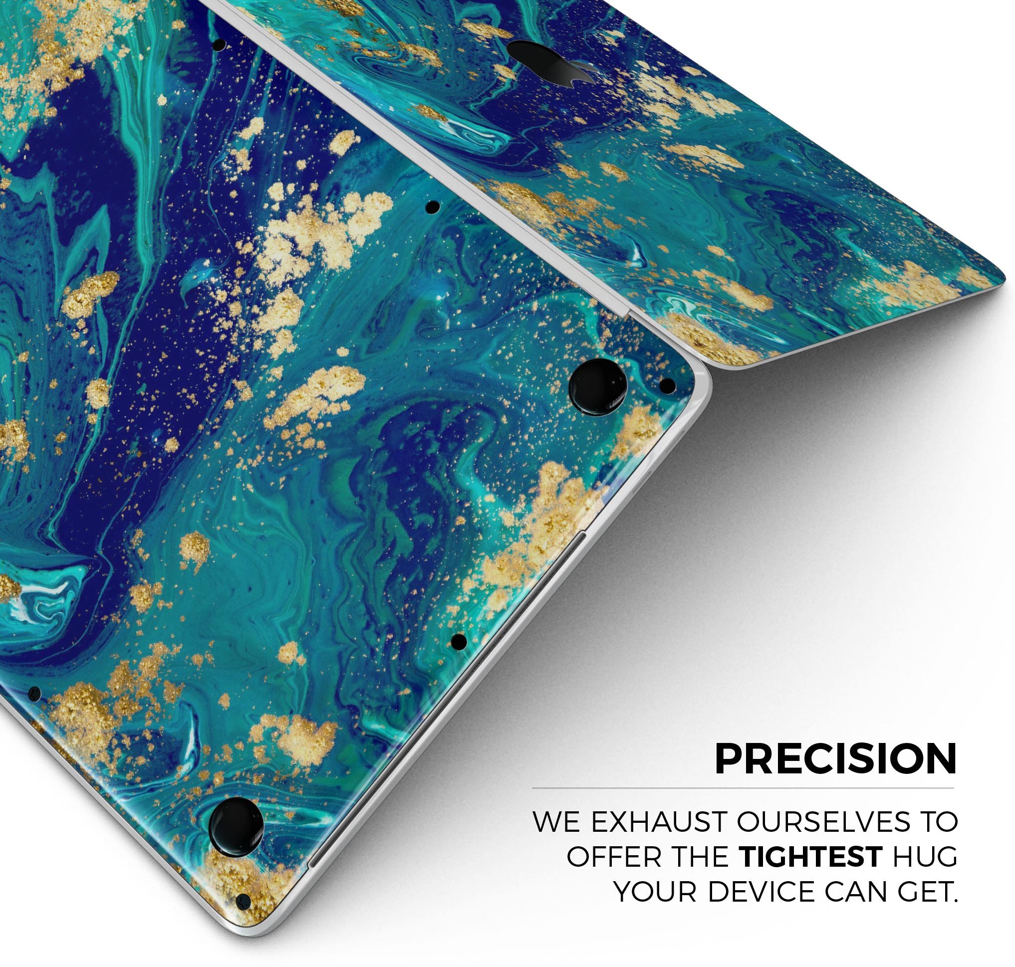 Gold Flaked Teal Oil Skin Decal Wrap Kit for Apple MacBook, showcasing a vibrant design and premium vinyl material.