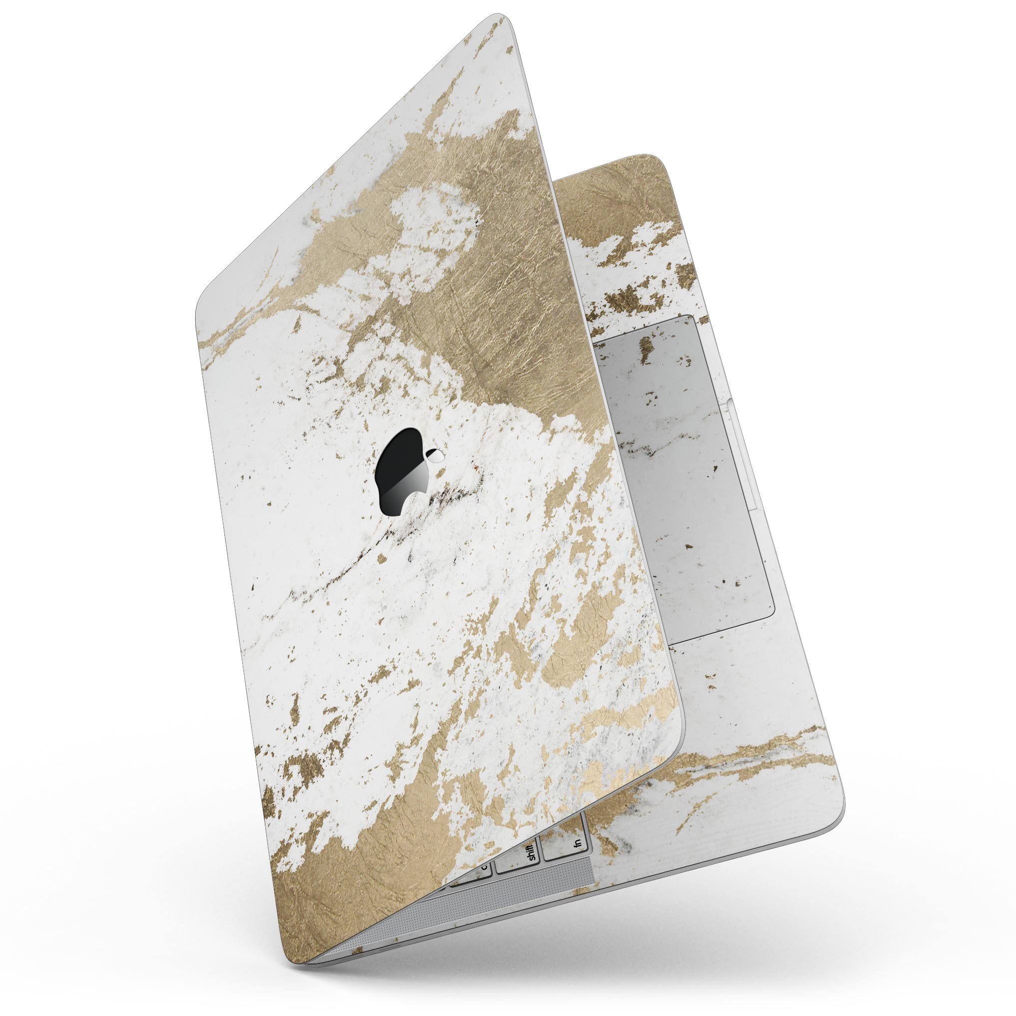 Gold Foiled Marble Skin Kit for 13" MacBook Pro without Touch Bar, showcasing a luxurious design and premium vinyl material.