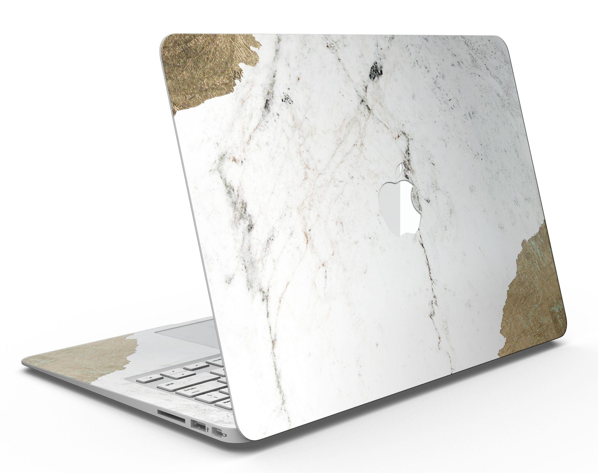 Gold Foiled Marble skin kit for MacBook Air, showcasing a stylish design with gold foil accents on a marble background.