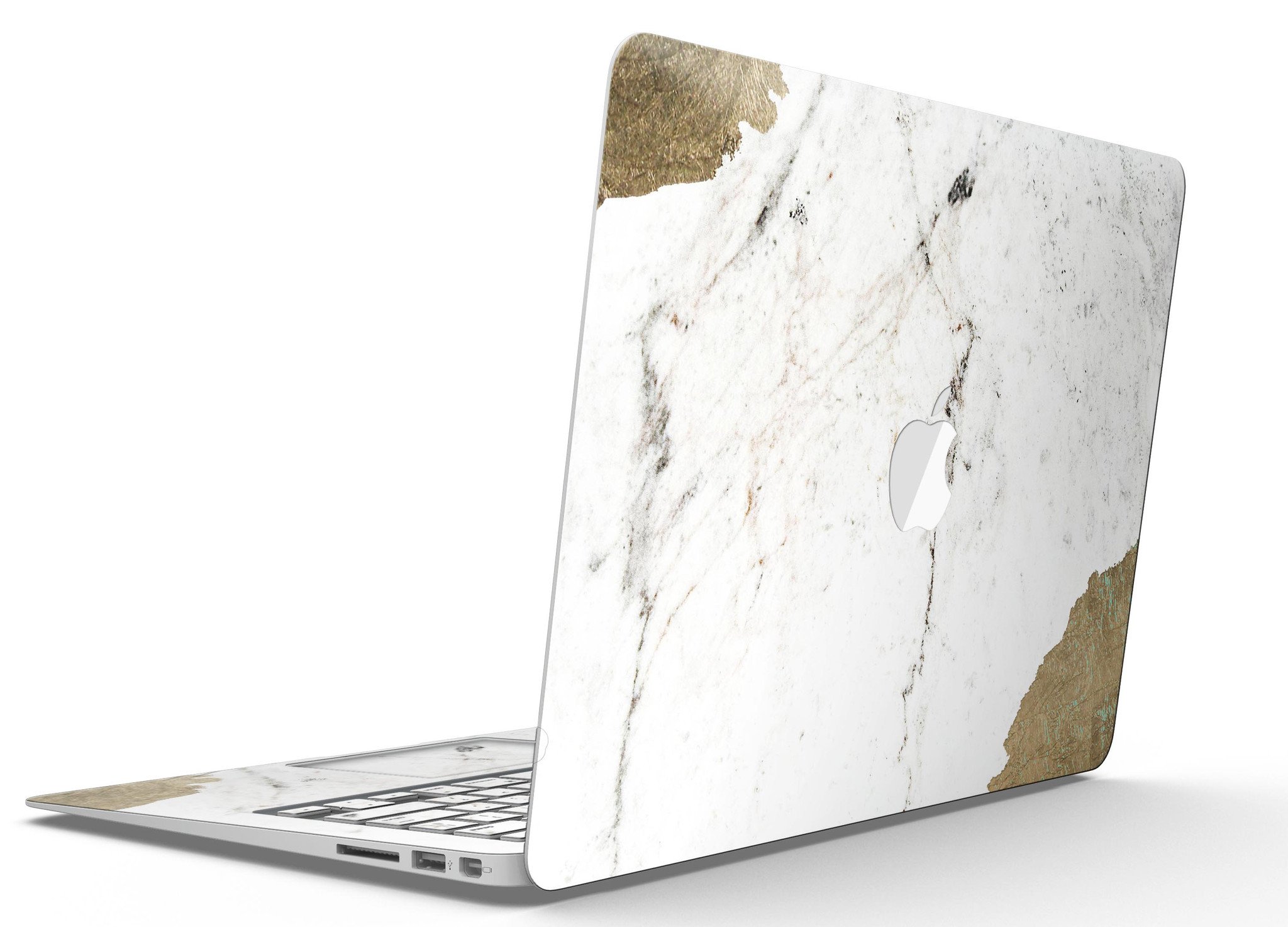 Gold Foiled Marble skin kit for MacBook Air, showcasing a stylish design with gold foil accents on a marble background.