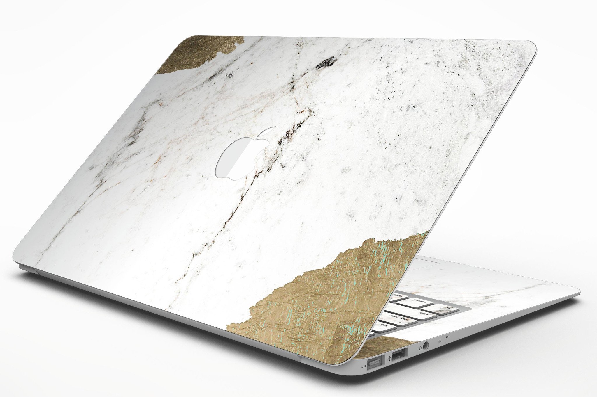 Gold Foiled Marble skin kit for MacBook Air, showcasing a stylish design with gold foil accents on a marble background.