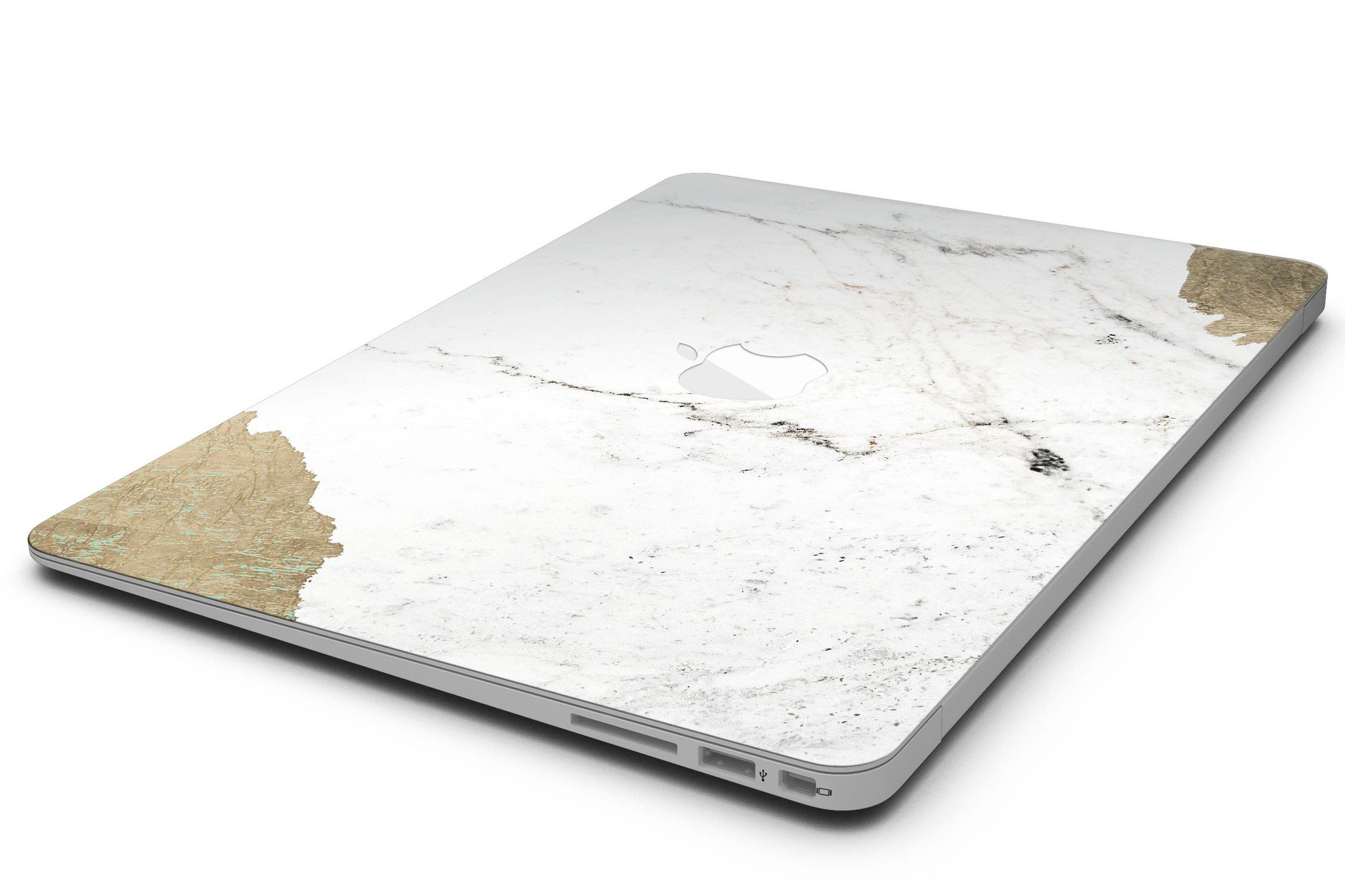 Gold Foiled Marble skin kit for MacBook Air, showcasing a stylish design with gold foil accents on a marble background.