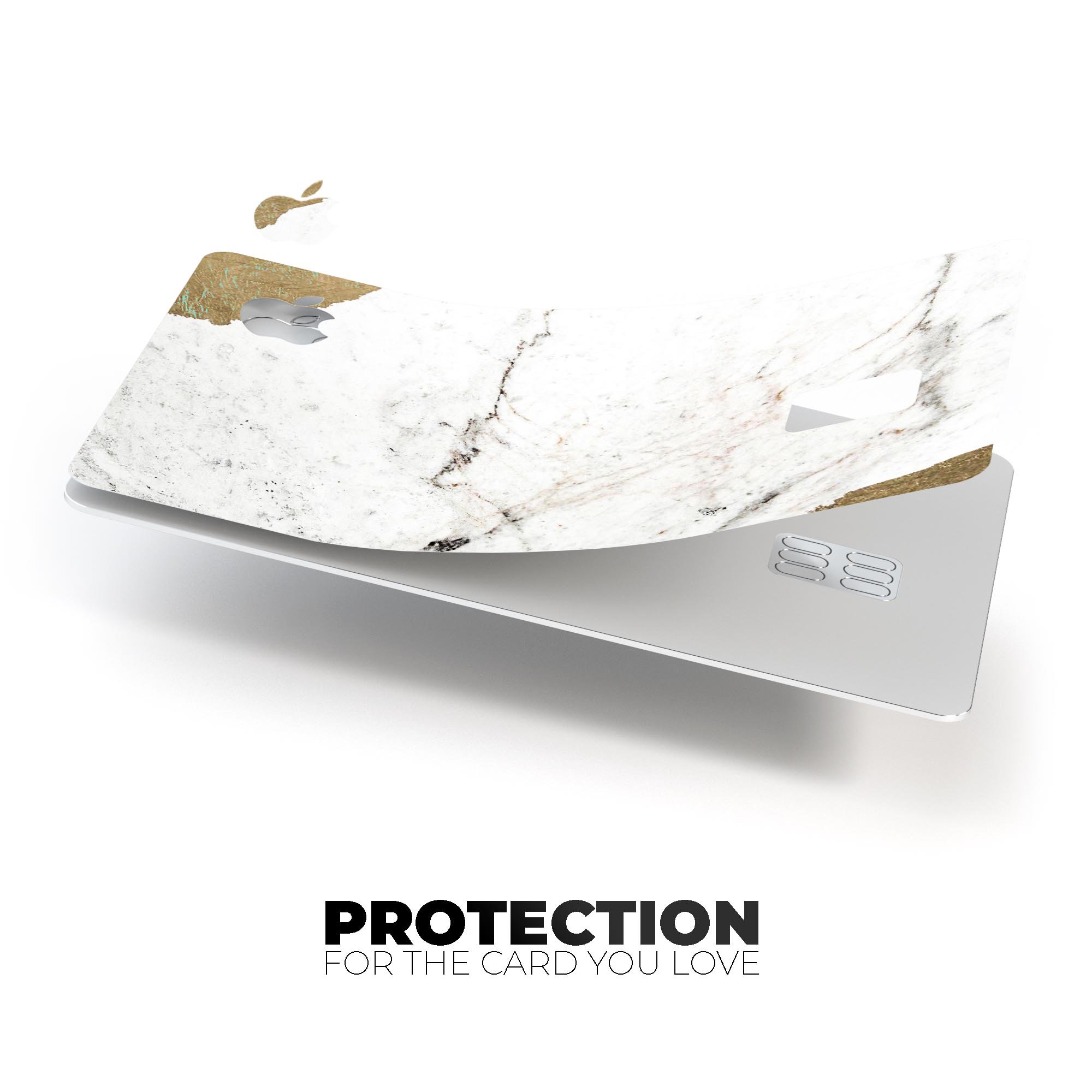 Gold Foiled Marble Premium Protective Decal Skin-Kit for Apple Card, showcasing a stylish design with a luxurious finish.