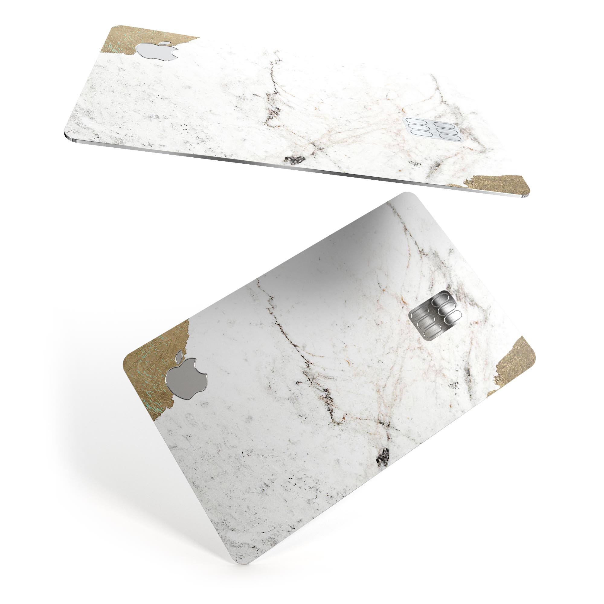 Gold Foiled Marble Premium Protective Decal Skin-Kit for Apple Card, showcasing a stylish design with a luxurious finish.