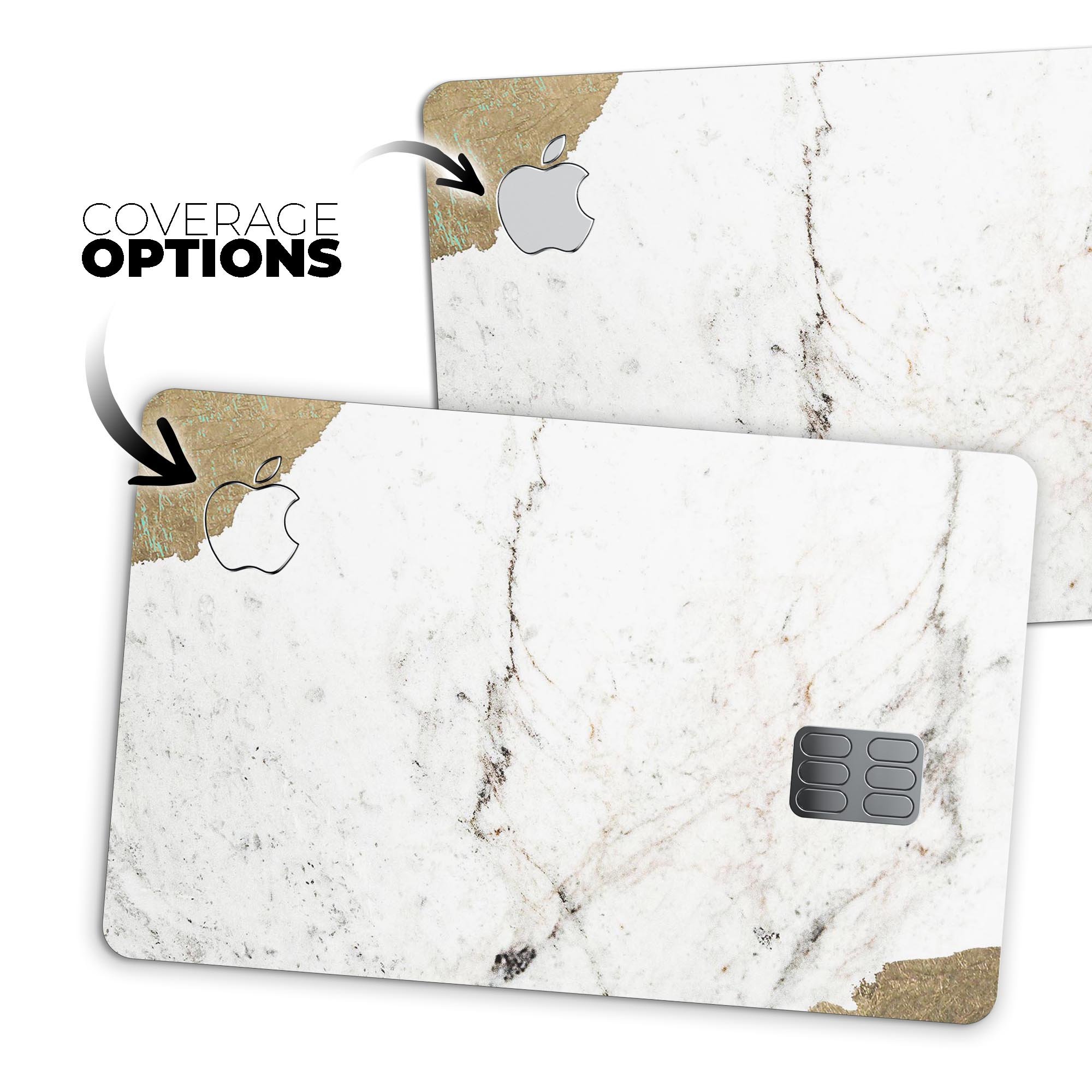 Gold Foiled Marble Premium Protective Decal Skin-Kit for Apple Card, showcasing a stylish design with a luxurious finish.