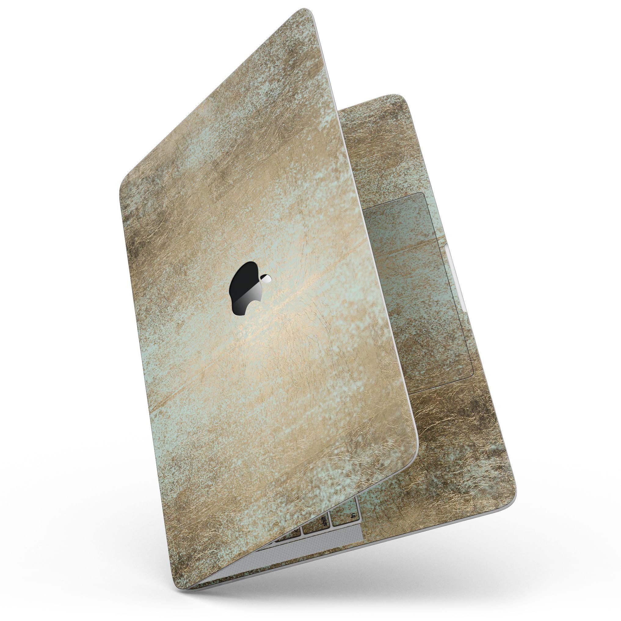 Gold Foiled Surface v1 Skin Kit for 13" MacBook Pro without Touch Bar, showcasing a stylish gold design on a sleek laptop.