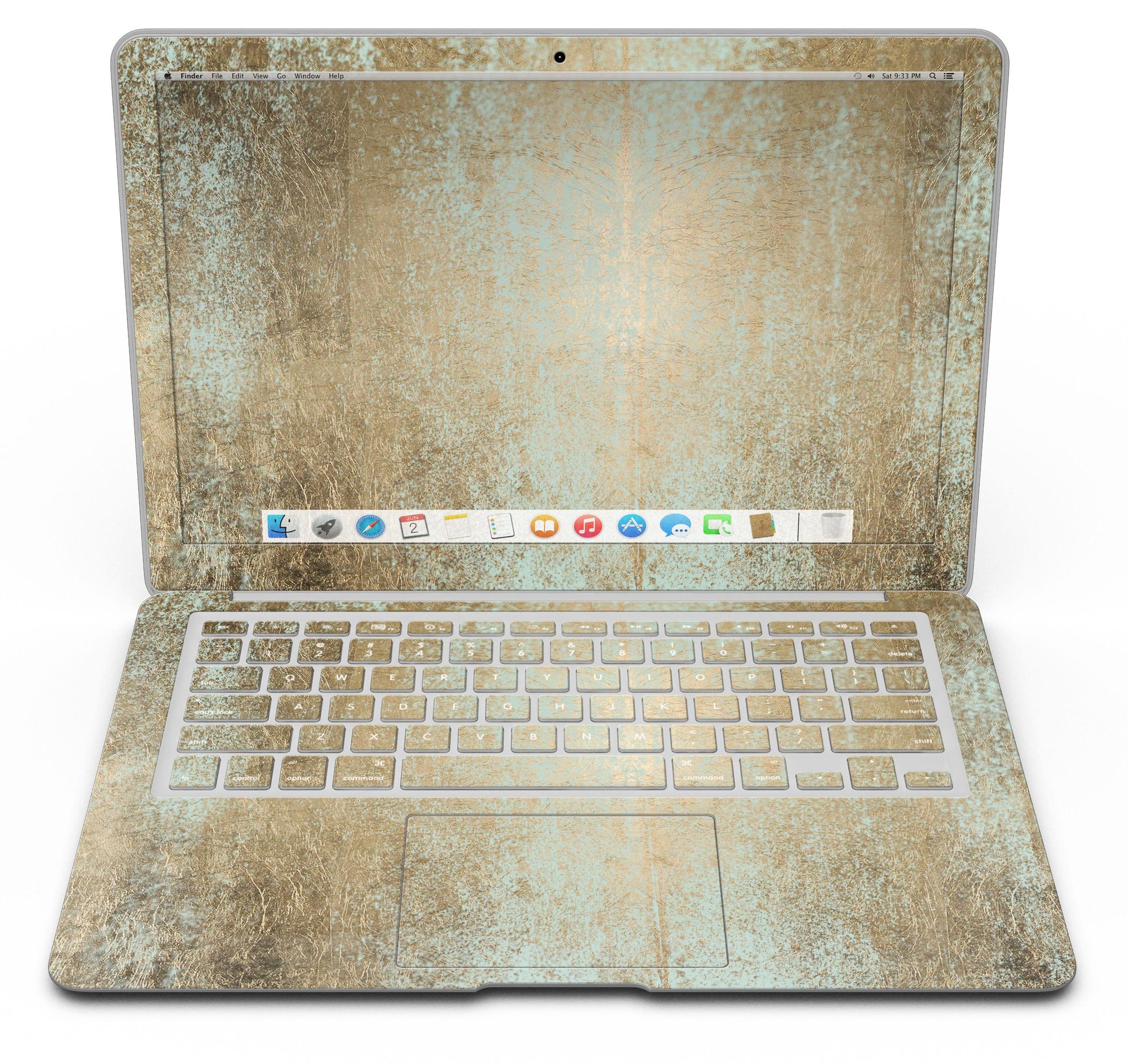 Gold Foiled Surface skin kit for MacBook Air, showcasing a stylish design that protects the device from scratches.