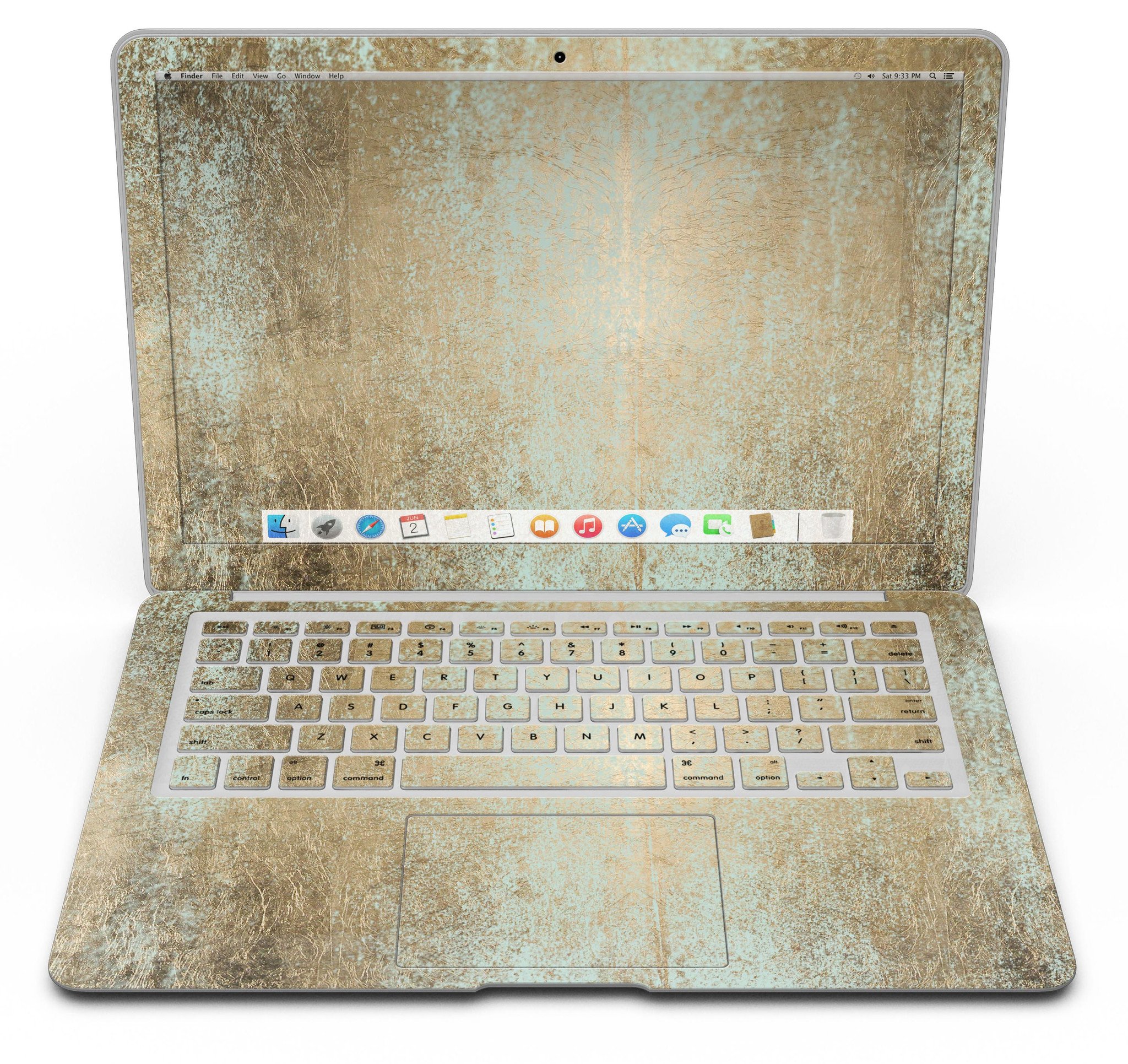 Gold Foiled Surface skin kit for MacBook Air, showcasing a stylish design that protects the device from scratches.