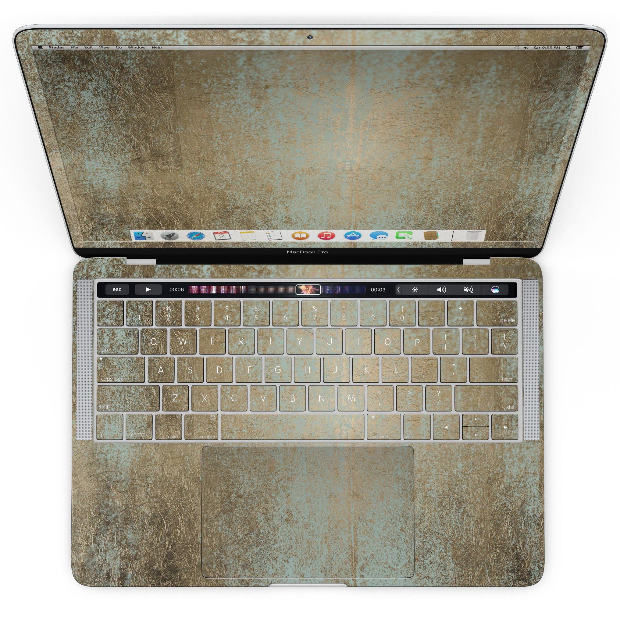 Gold Foiled Surface skin kit for MacBook Pro with Touch Bar, showcasing a luxurious gold finish that enhances the device's appearance.