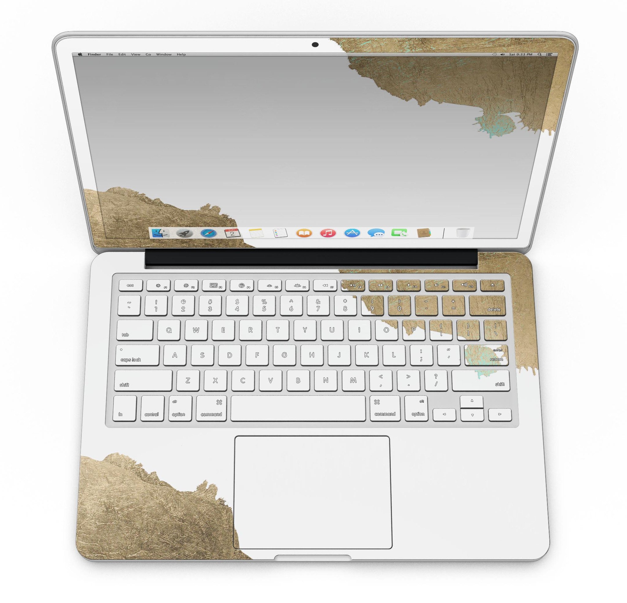 Gold Foiled White skin for MacBook Pro with Retina Display, showcasing a stylish design that offers full coverage and protection.