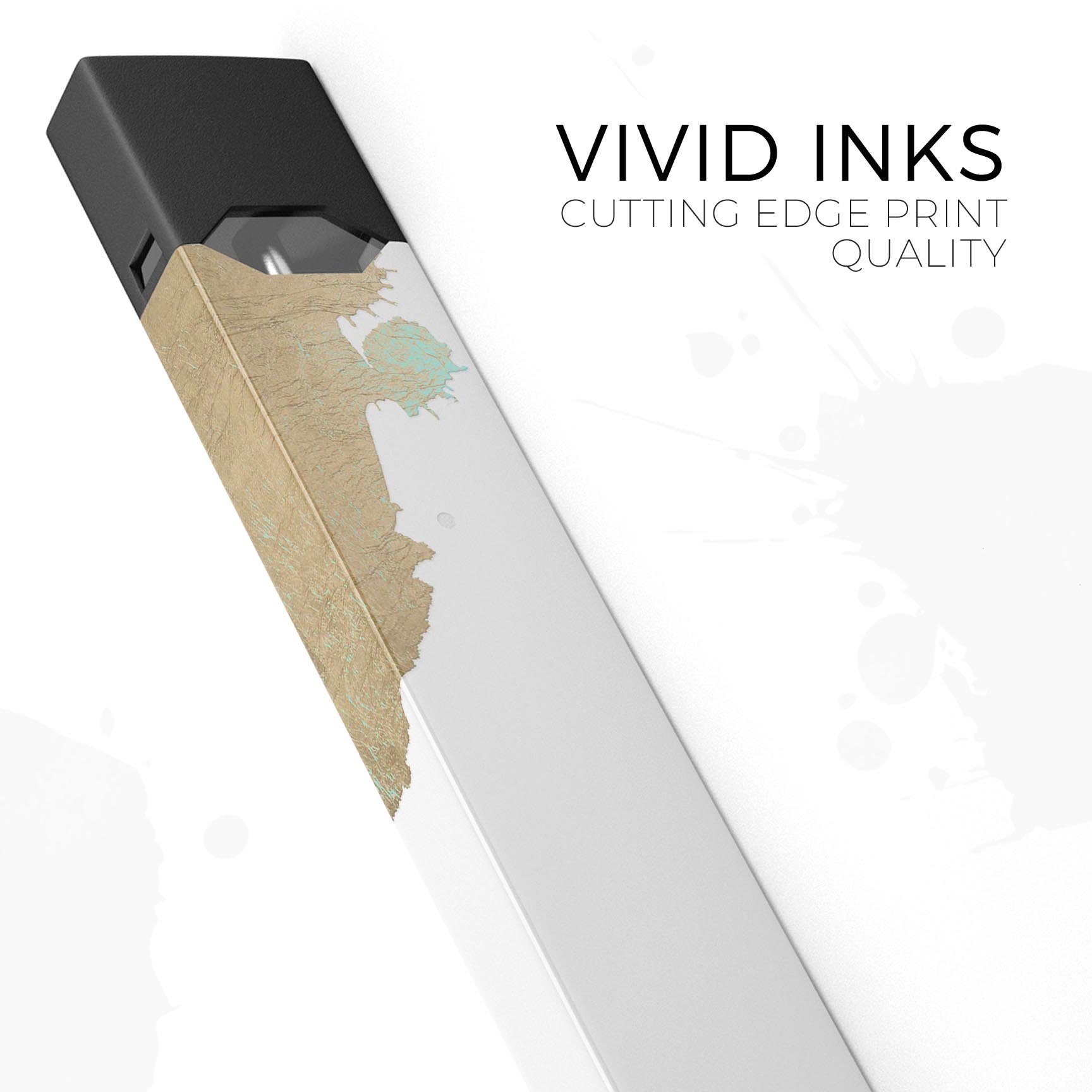 Gold Foiled White v1 premium decal skin-wrap sticker designed for JUUL vaping device, showcasing a luxurious gold foil finish.