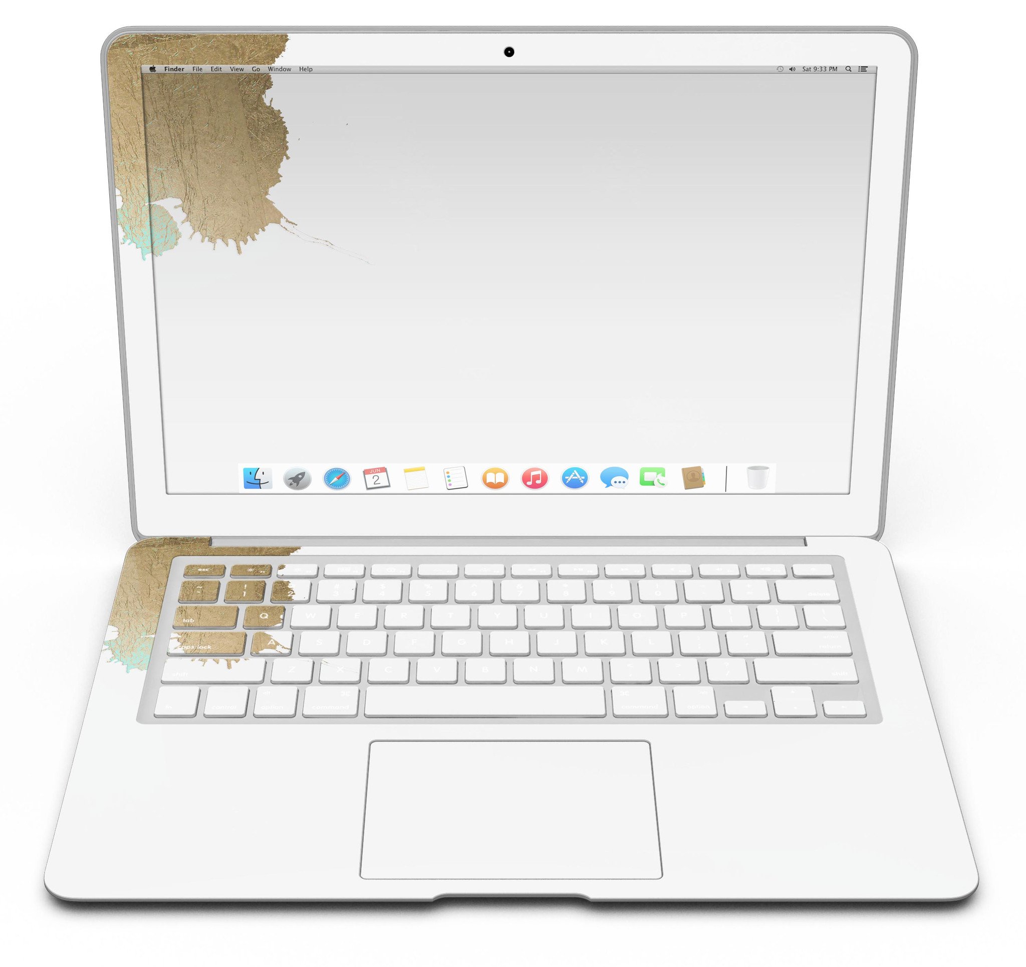 Gold Foiled White v2 MacBook Air Skin Kit showcasing a stylish design with premium vinyl finish.