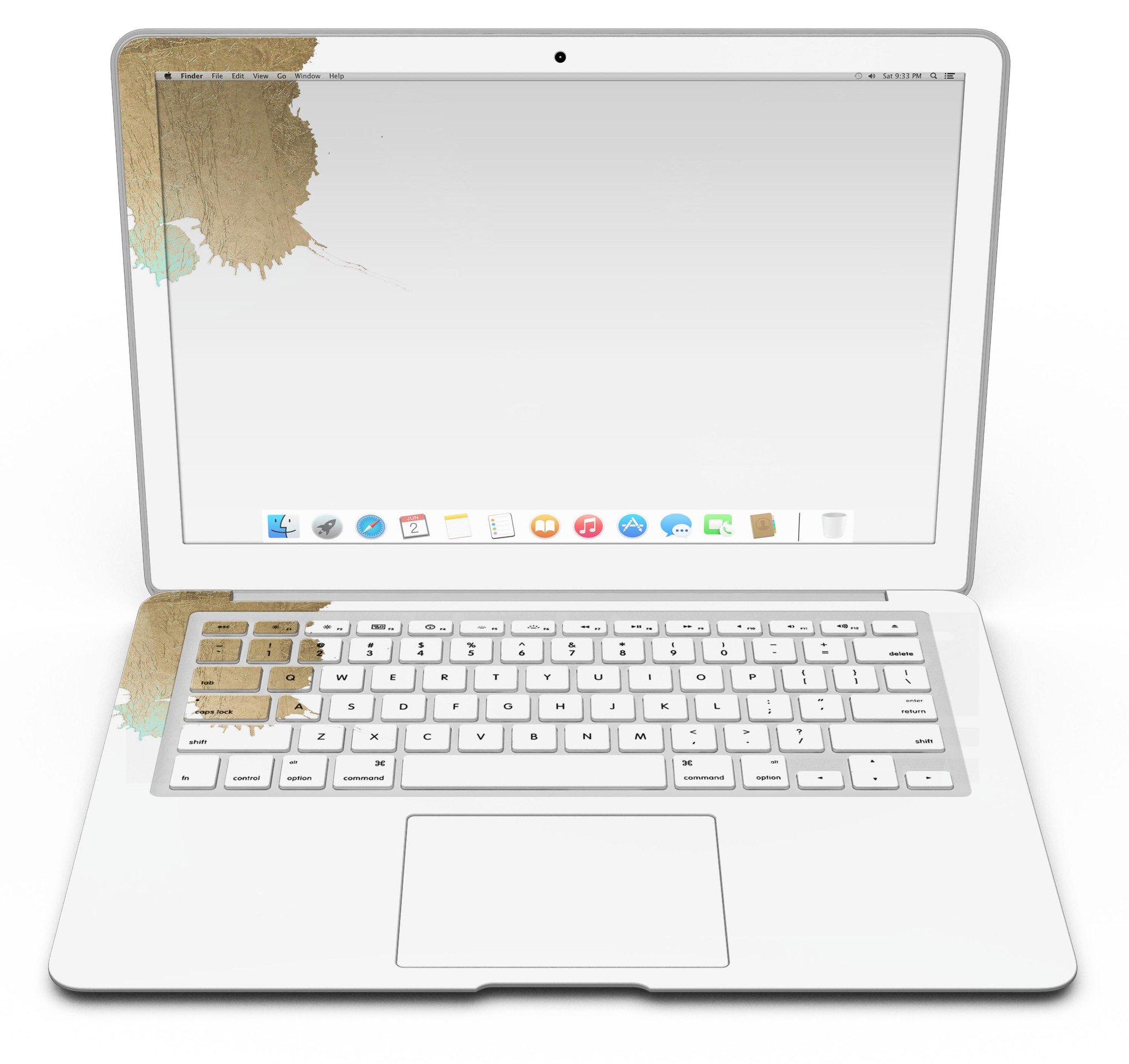 Gold Foiled White v2 MacBook Air Skin Kit showcasing a stylish design with premium vinyl finish.