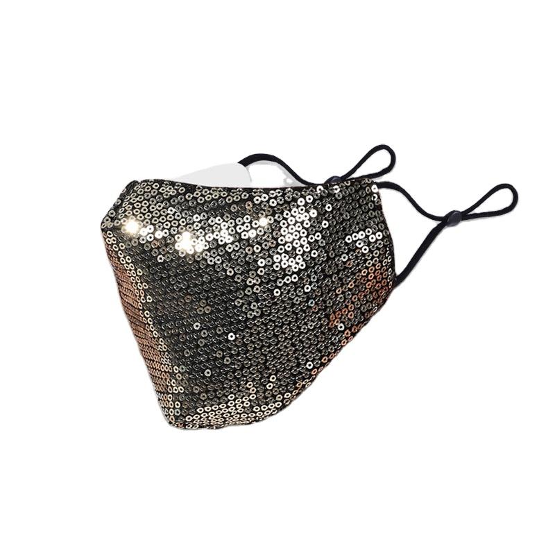 Gold Glitter Sparkling Fashion Mask with a stylish design, featuring a glittery black surface and two layers for added protection.